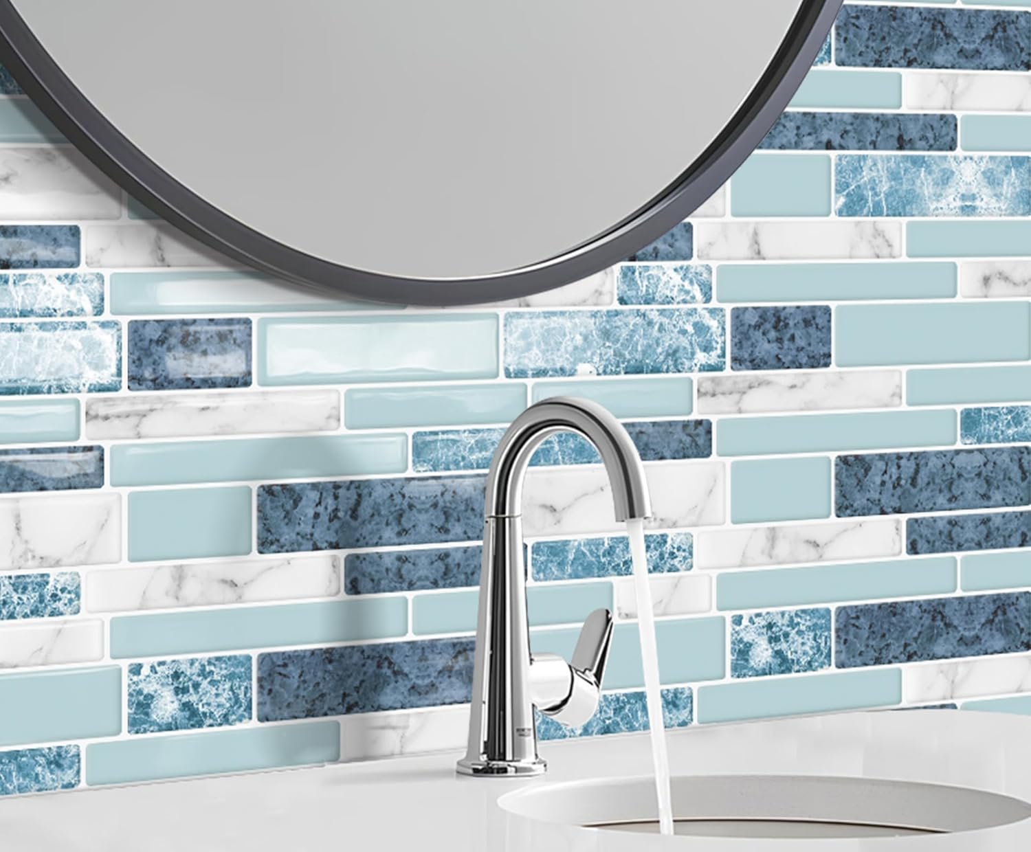 Peel and Stick Marble Tile Stickers 3D Blue 12x12 10-Sheet Backsplash