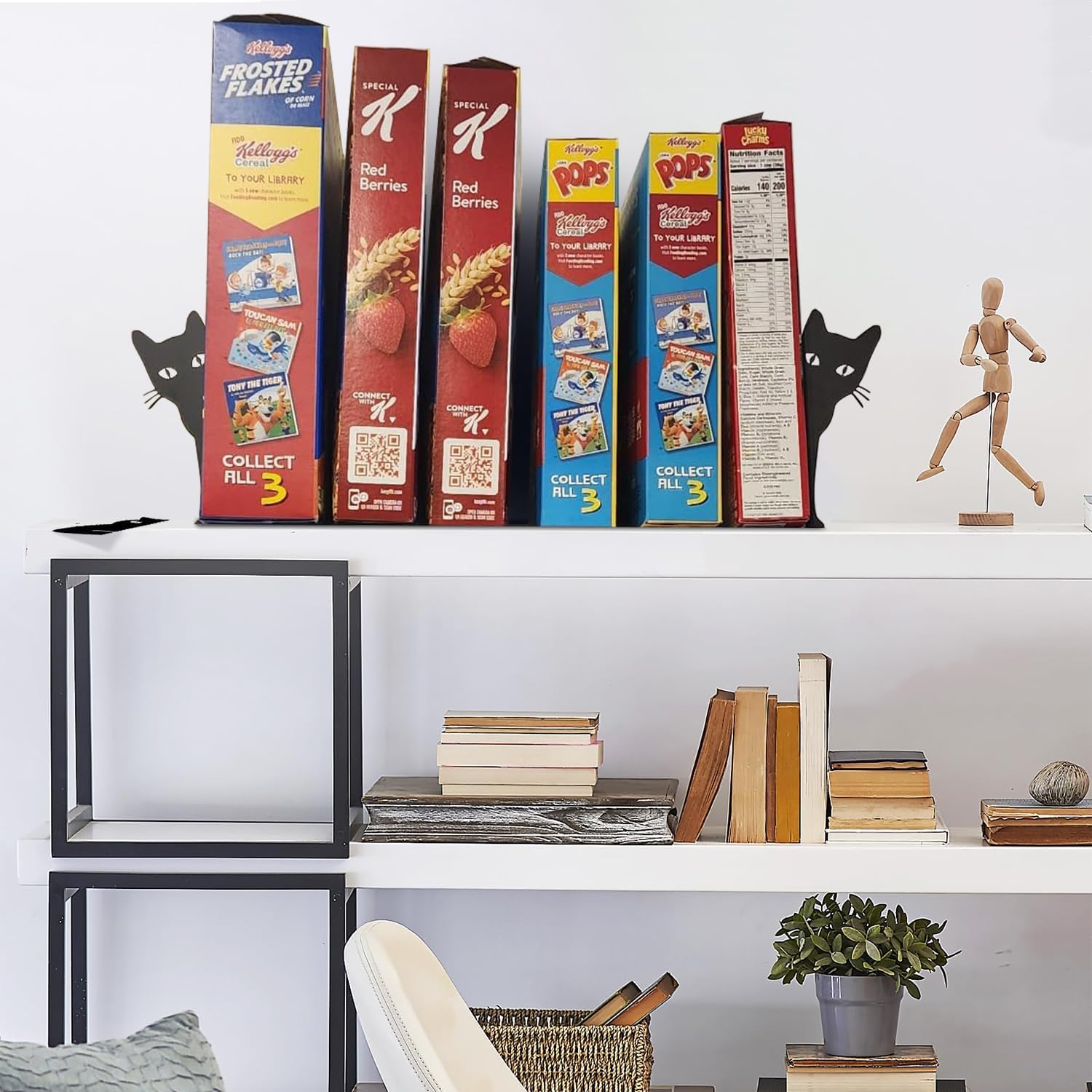 Peeping Cat Metal Bookends for Shelves