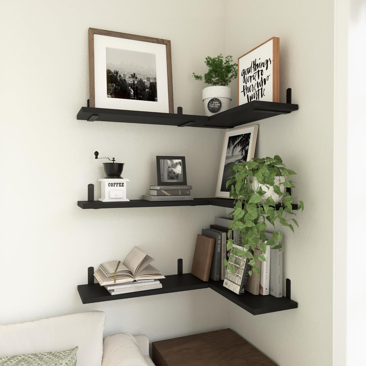 WOPITUES Floating Shelves Set of 6 - Black