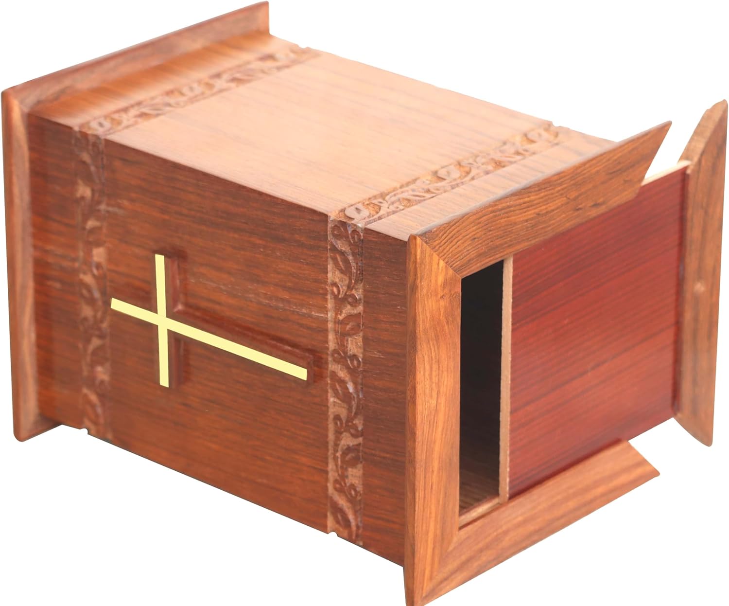 Wooden Urn Box for Adult Ashes Brass Cross Urns Decorative Handmade Urn