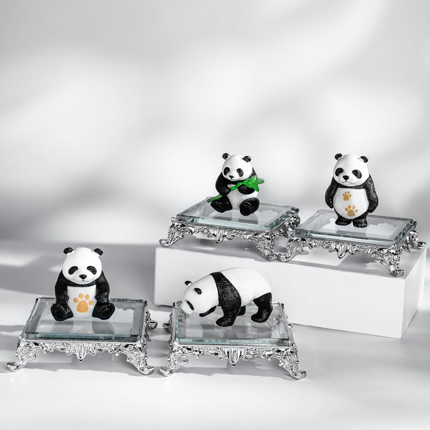 ZEERSHEE 4 Piece Crystal Square Display Base with Metal Feet