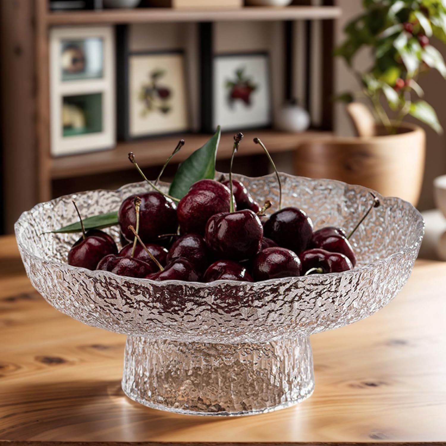 FESTLOVE 10 Inch Clear Glass Fruit Bowl for Home Decor