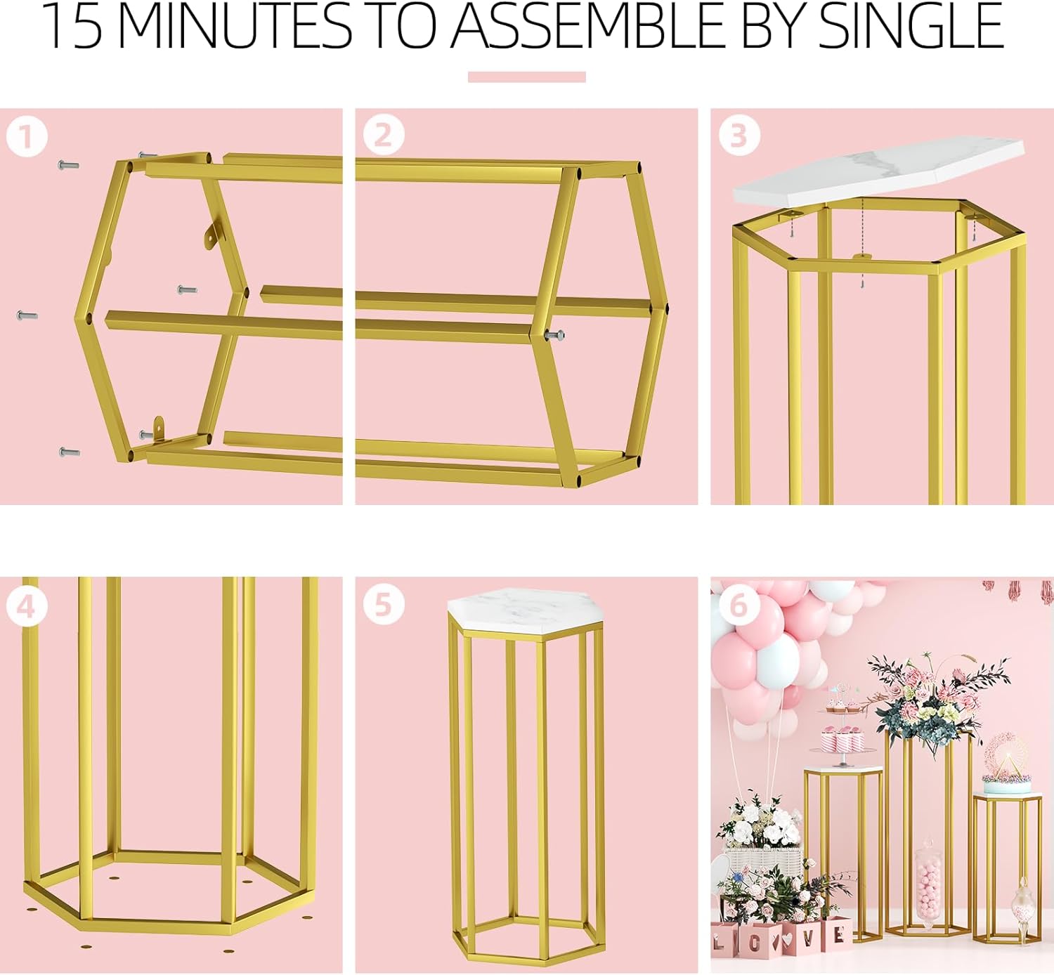 Urban Deco 3PCS Gold Metal Hexagon Pedestal Stand