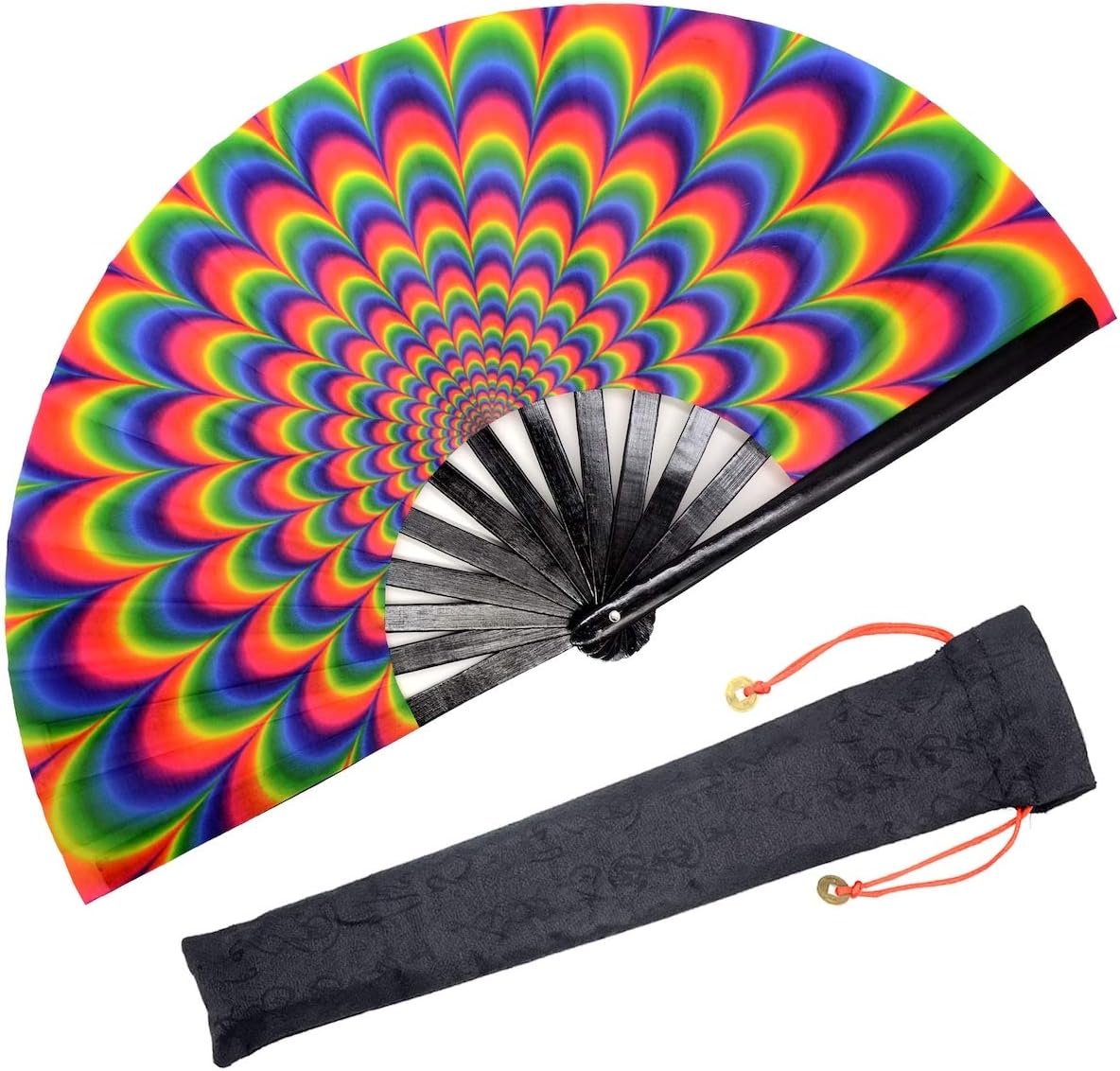 OMyTea Bamboo Large Rave Folding Hand Fan for Men Women