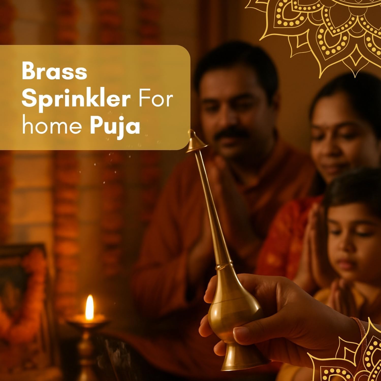 Vedic Charya Brass Sprinkler Bottle - 11 Inch Pooja Use
