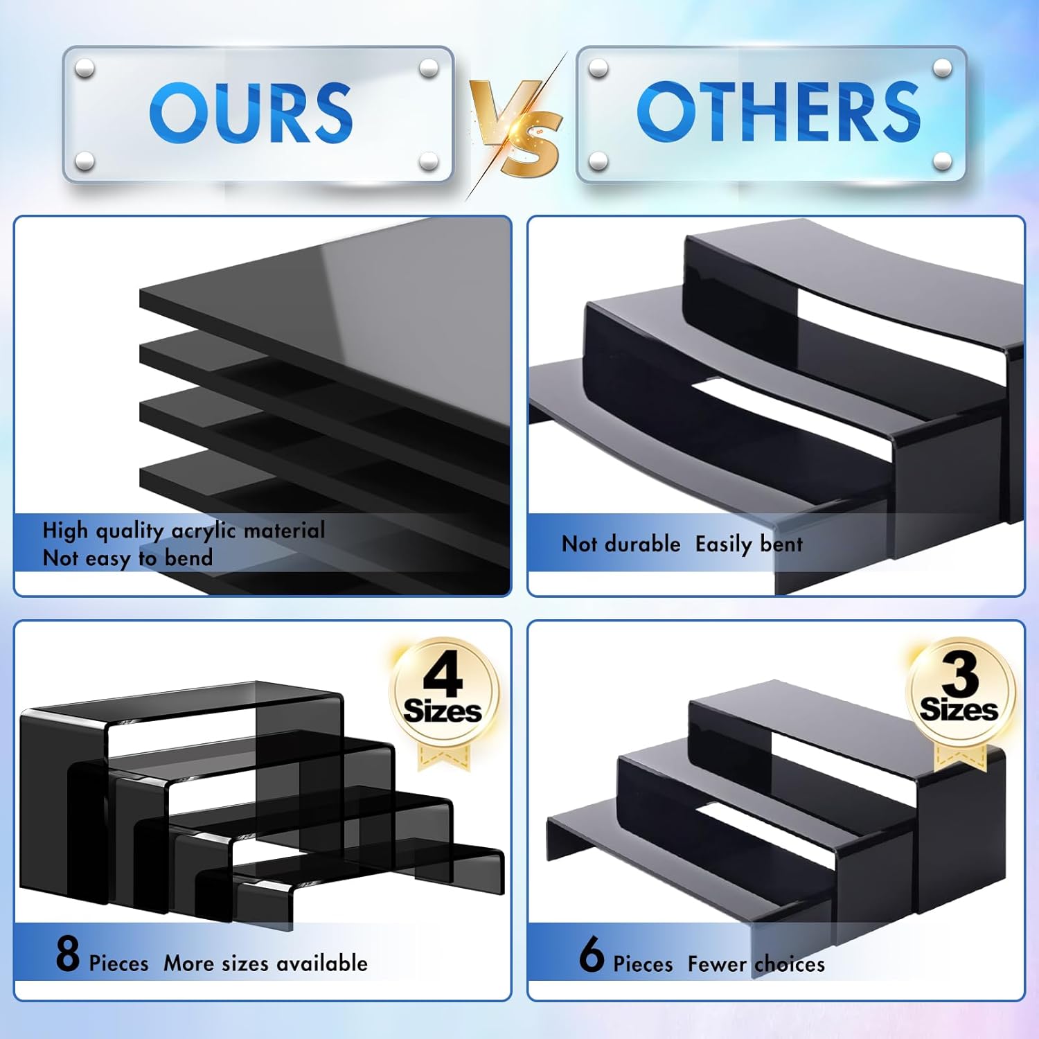 Aheroi Acrylic Risers 8 Pcs 2 Set Black Display Stands
