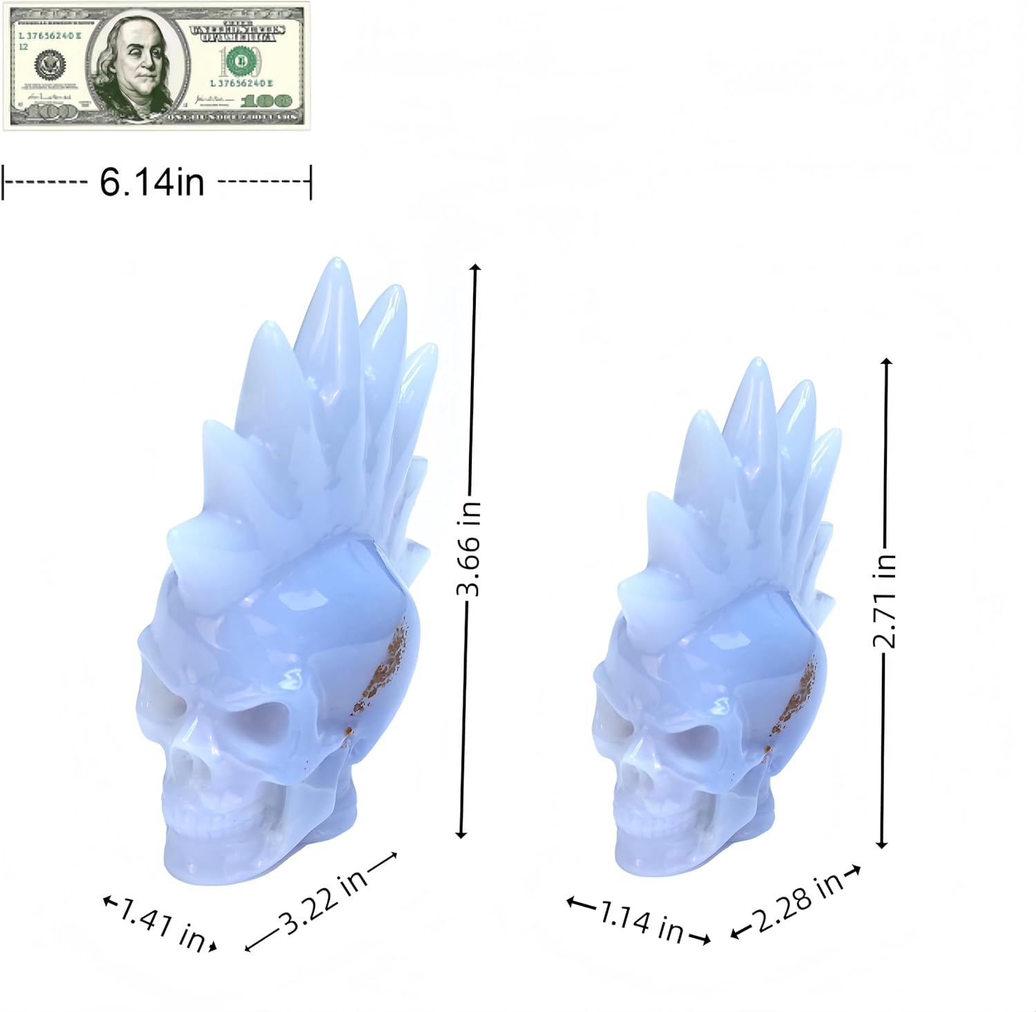 Natural Blue Chalcedony Crystal Skull Head Sculpture