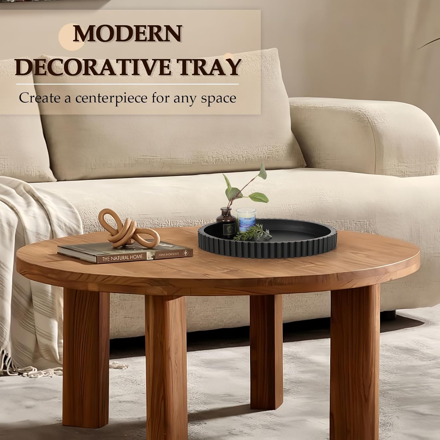 Oval Black Concrete Coffee Table Tray 13 Inches