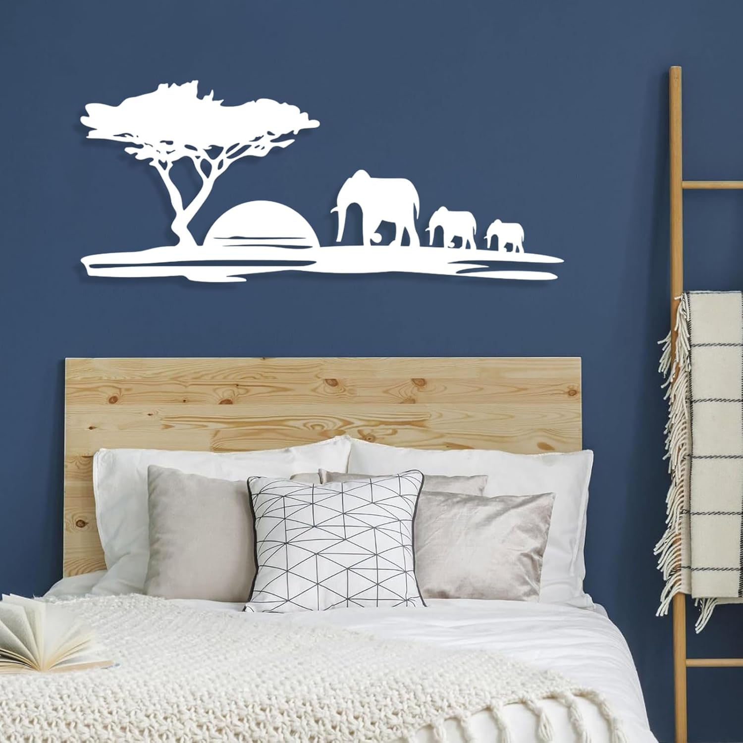 Cadeali Sunset Elephant Metal Wall Art Black 30x13