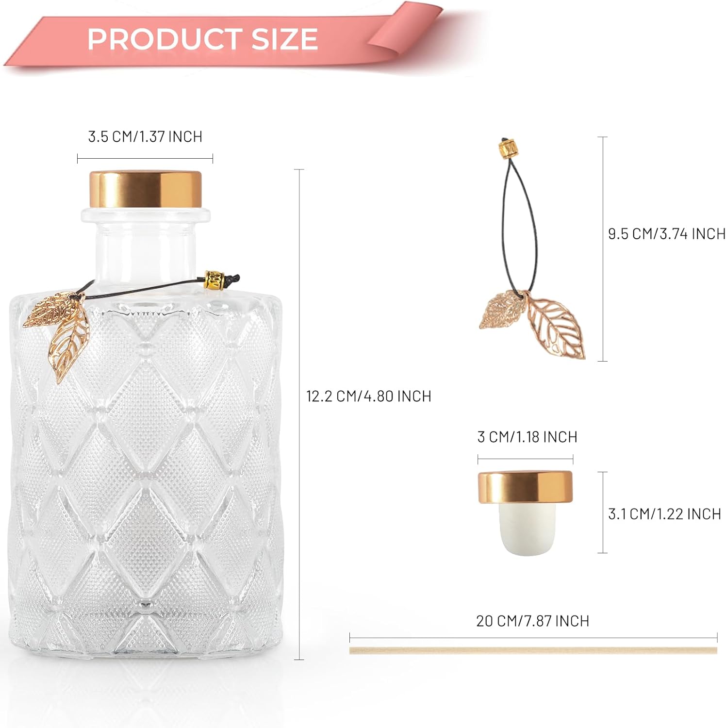 Glass Reed Diffusers Bottles Set of 3 with 20 Sticks