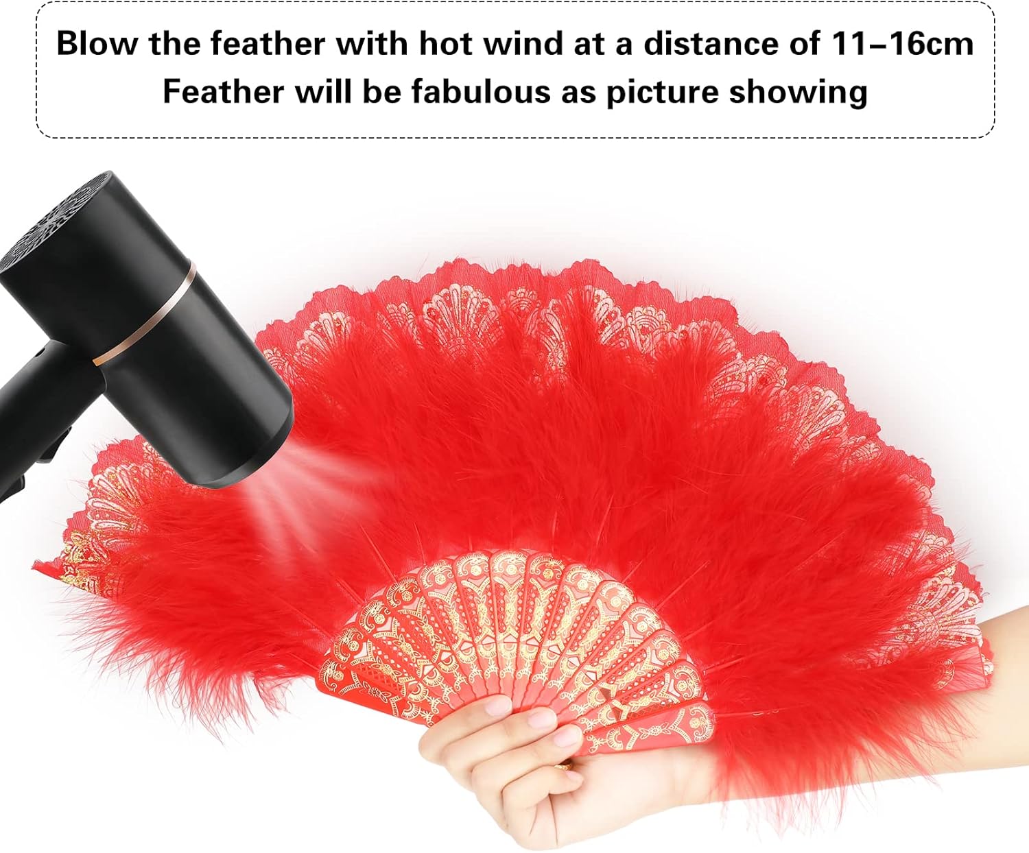 Marabou Feather Fan with Hollow Carved Design