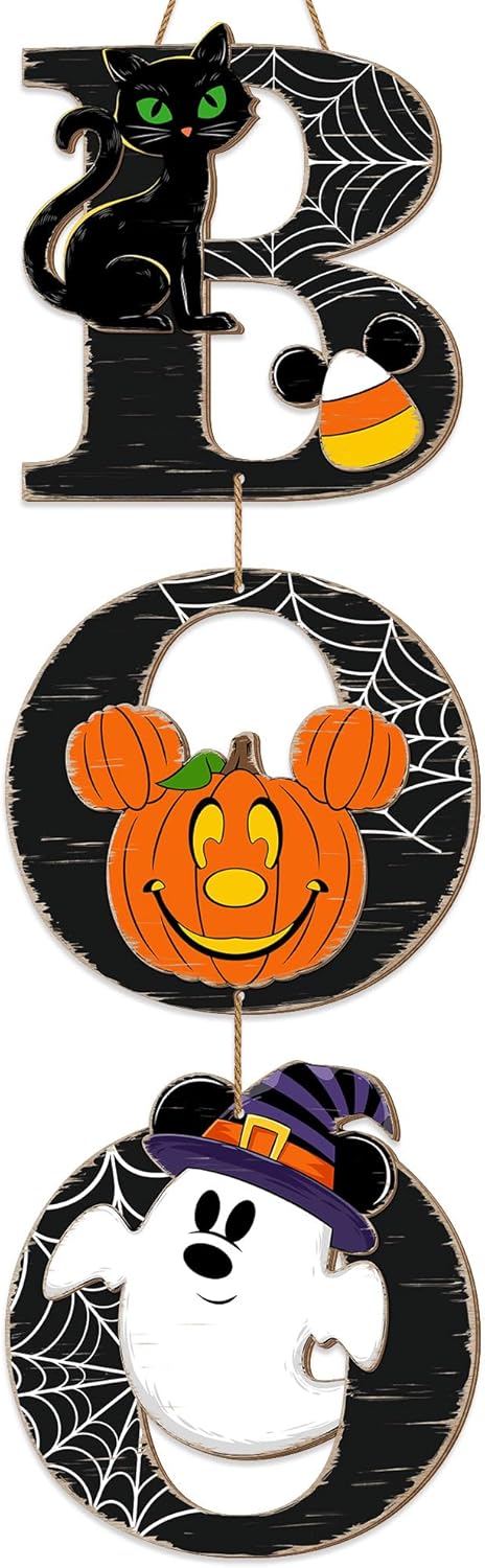 Halloween BOO Mouse Door Sign Decorations with Black Cat Pumpkin Ghost