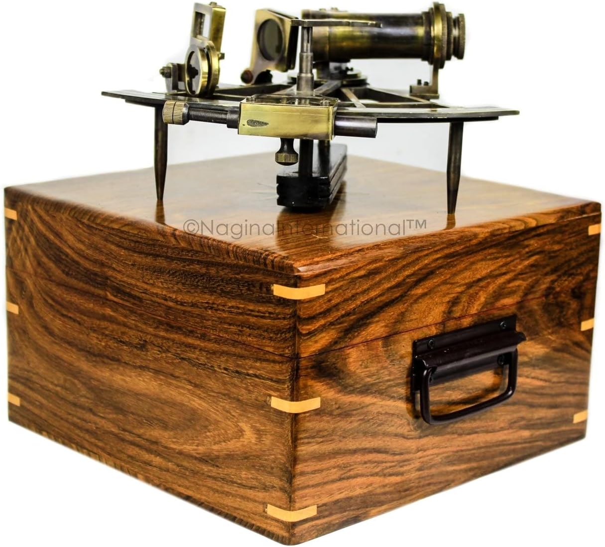 Nagina International 7 Inch Brass Sextant with Rosewood Case Nautical Decor Educational Gift