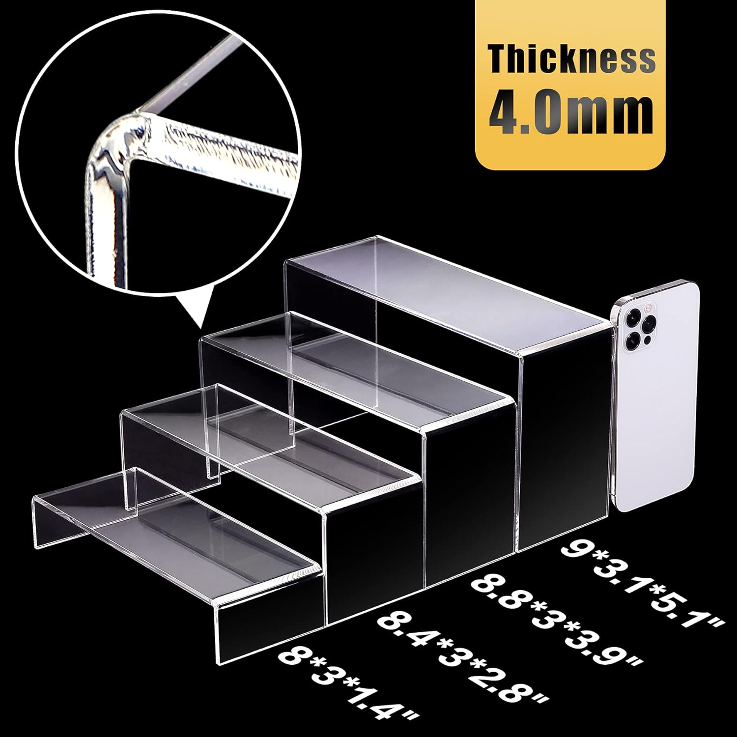 2 Sets 8 Pc Acrylic Risers Display Stand for Retail Desktop Shoe Showcase Jewelry Funko Pop Figures