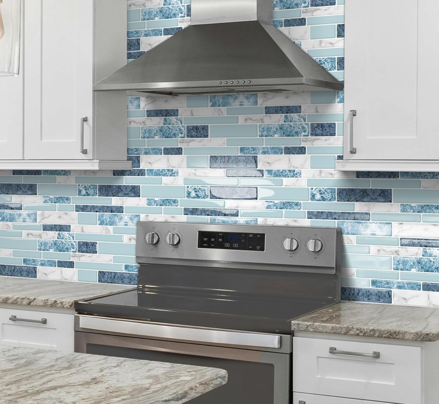 Peel and Stick Marble Tile Stickers 3D Blue 12x12 10-Sheet Backsplash