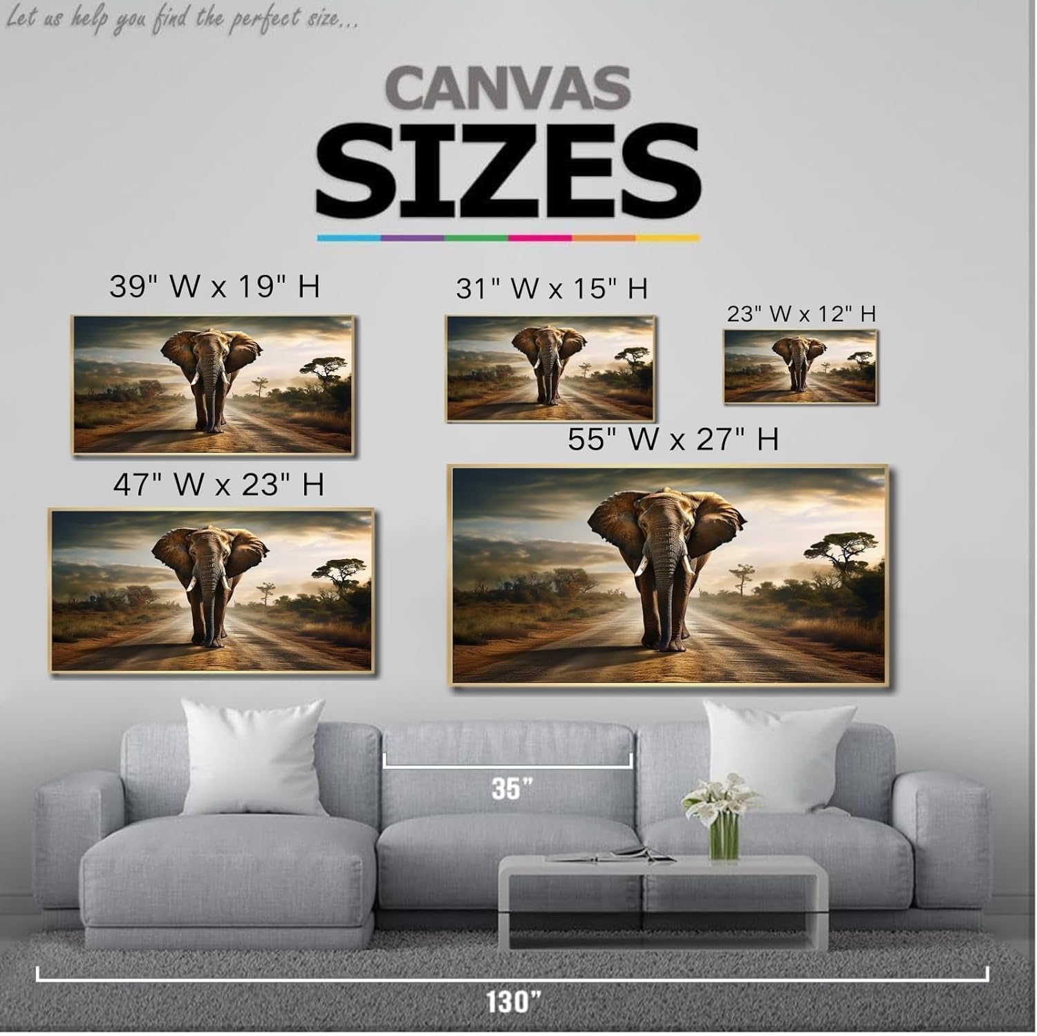 Feuwile Elephant Canvas Wall Art with Gold Frame