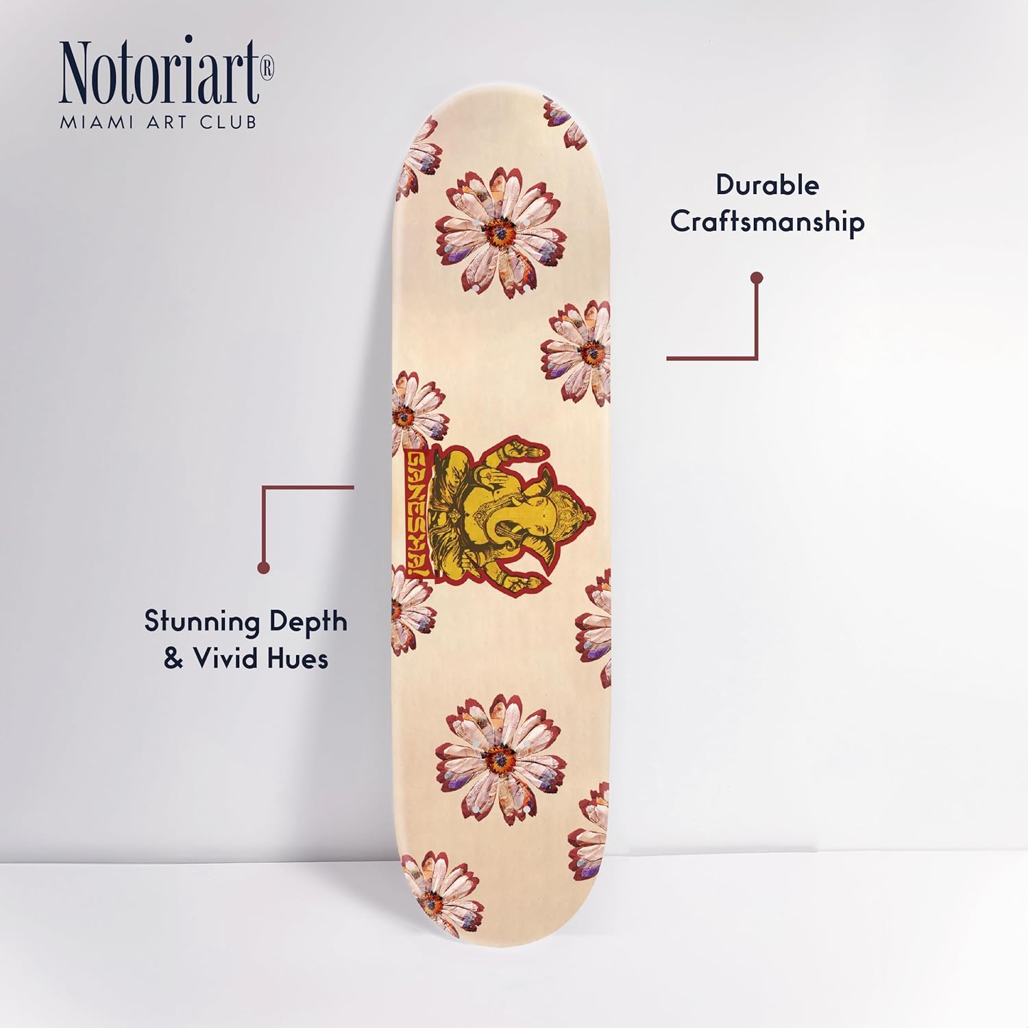 NotoriArt Retro Collage Art Acrylic Wall Sculpture 8x32 Indian Elephant Skateboard