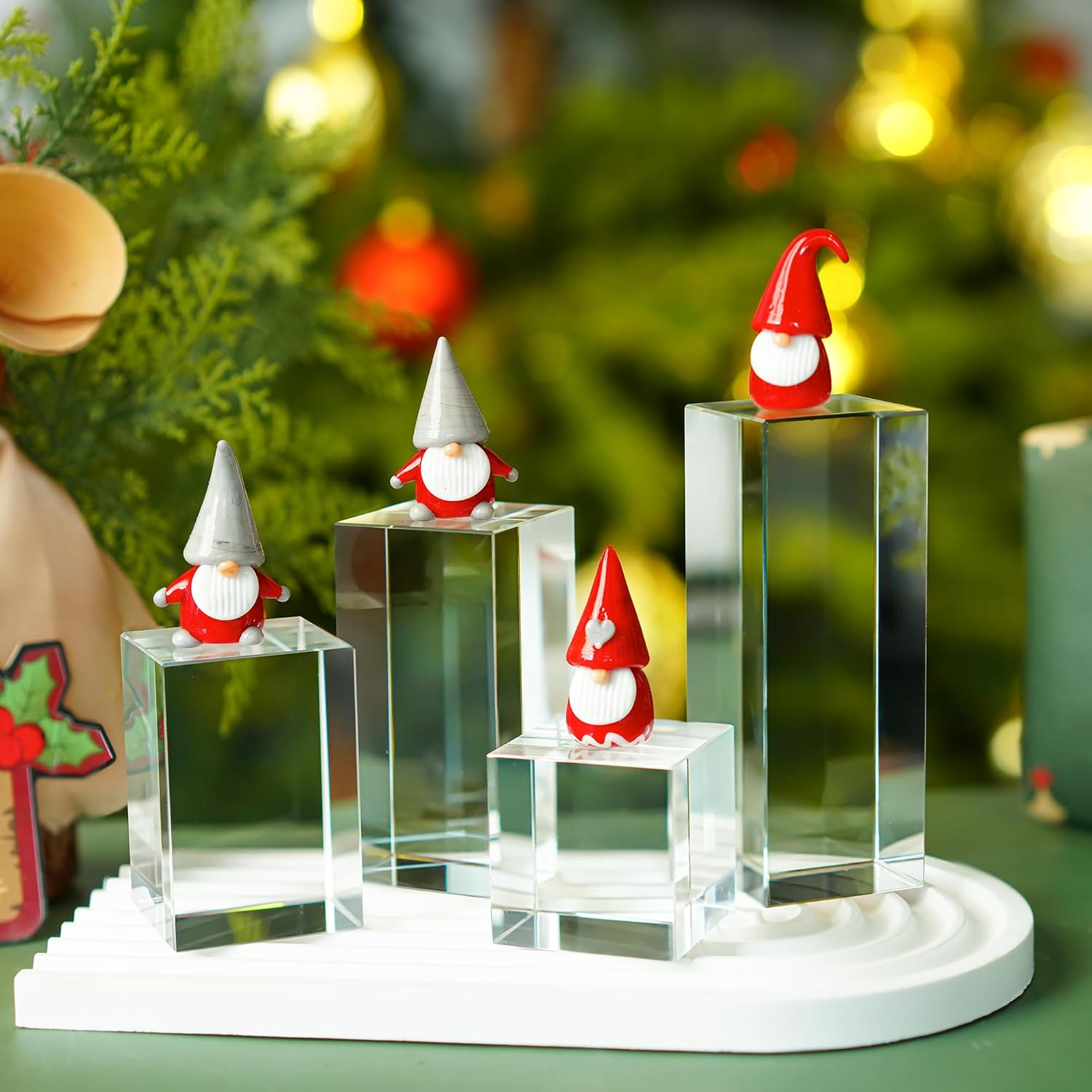 ZEERSHEE 4pcs Clear Glass Display Blocks for Collectibles Art Crafts