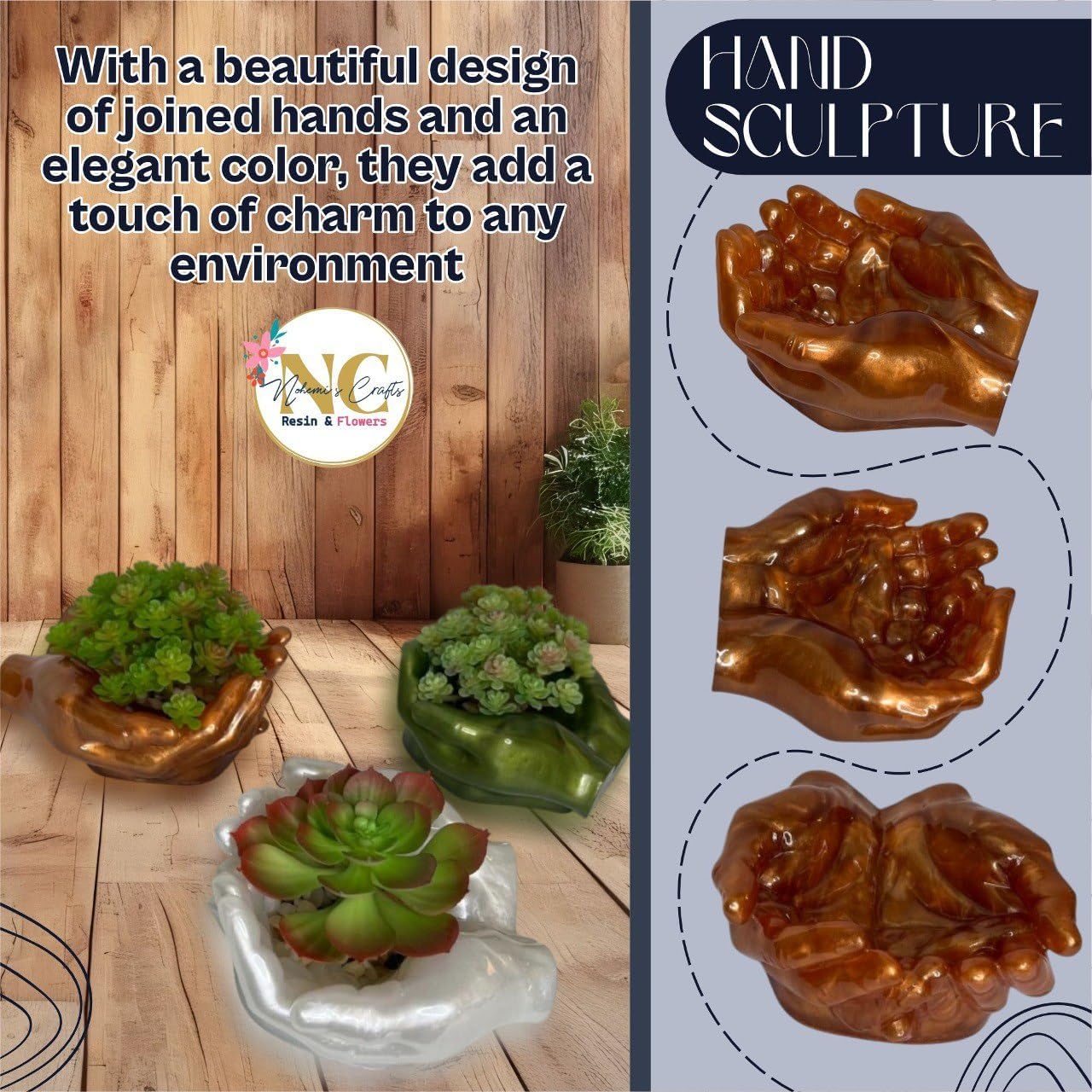 Hand Sculpture Resin Decor in Copper Green White