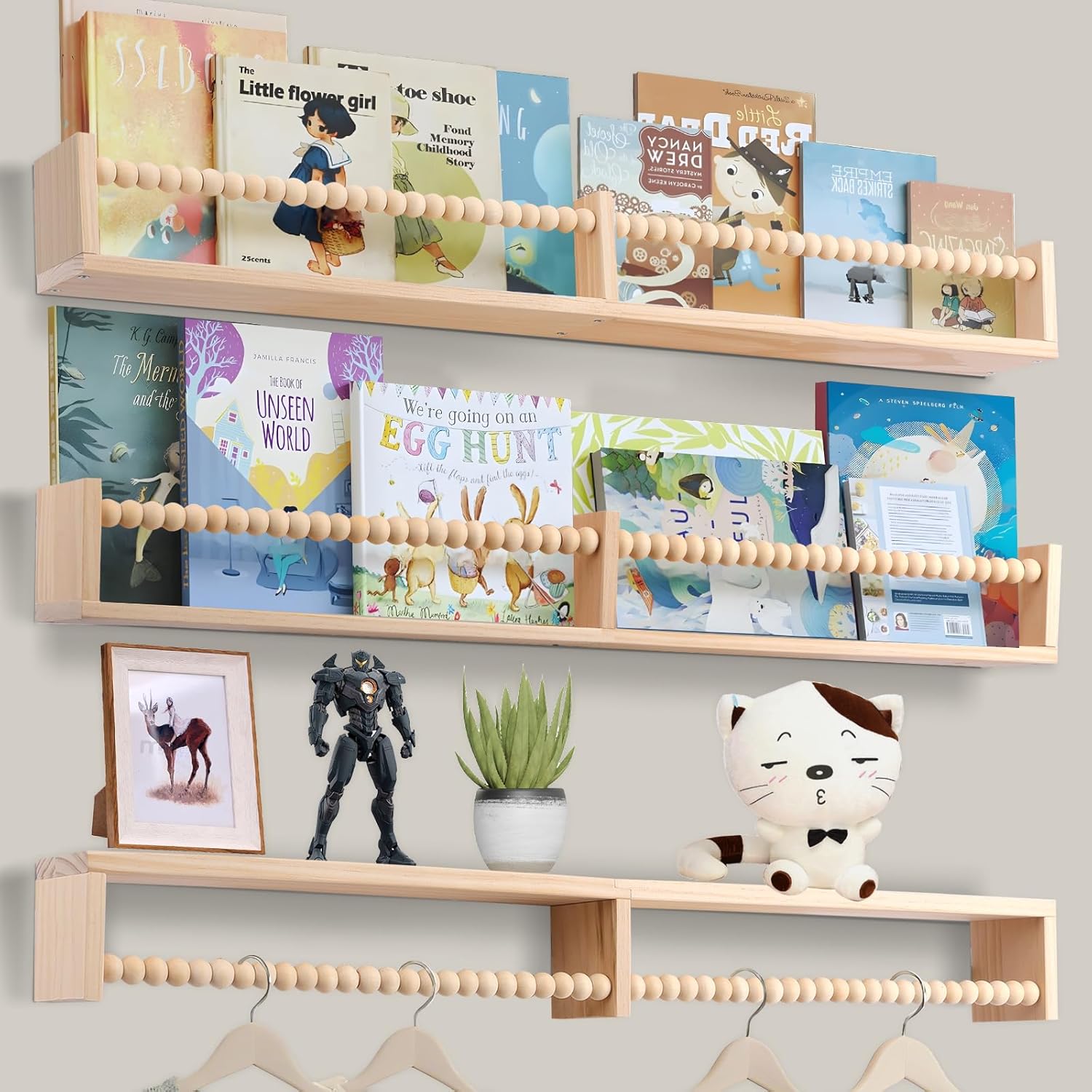 Birola Floating Book Shelves Set of 3 for Kids Room Natural