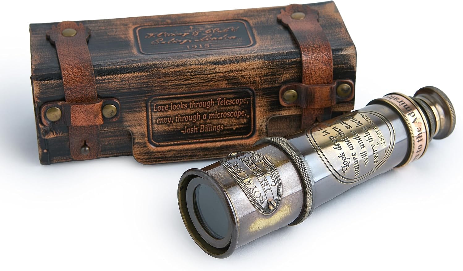 Vintage Brass Spyglass Telescope in Leather Box
