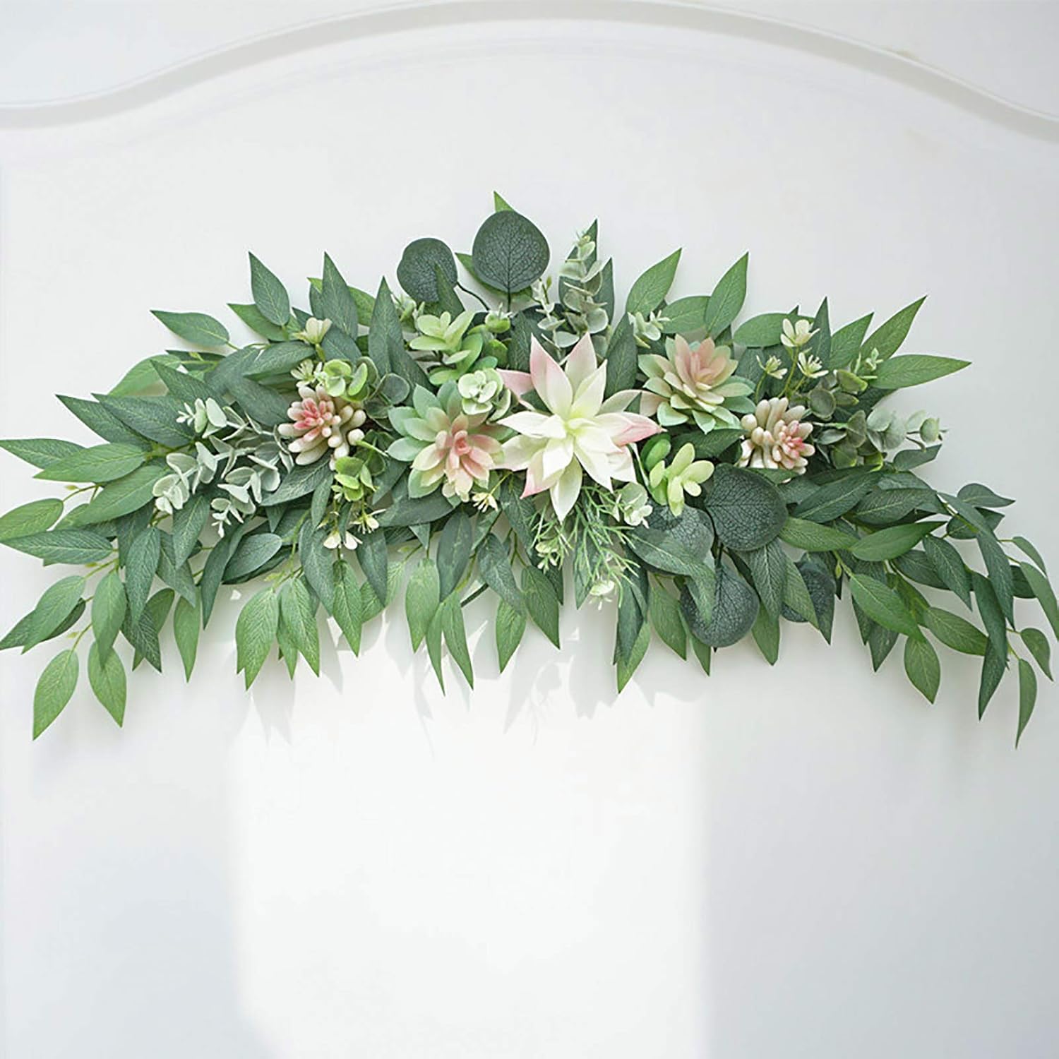 28 Inch Artificial Succulent Swag Decor with Eucalyptus Leaves for Farmhouse Table Centerpieces and Wall Decor
