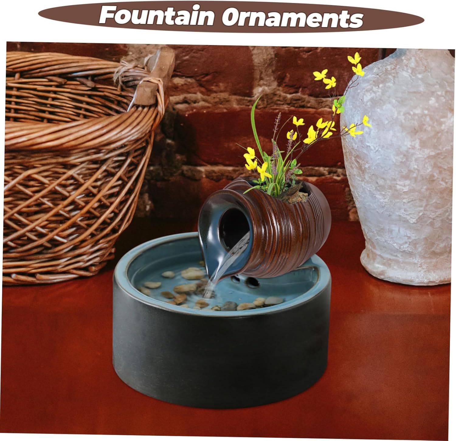 Mobestech Decorative Ceramic Waterfall Jar for Garden and Indoor Fountain