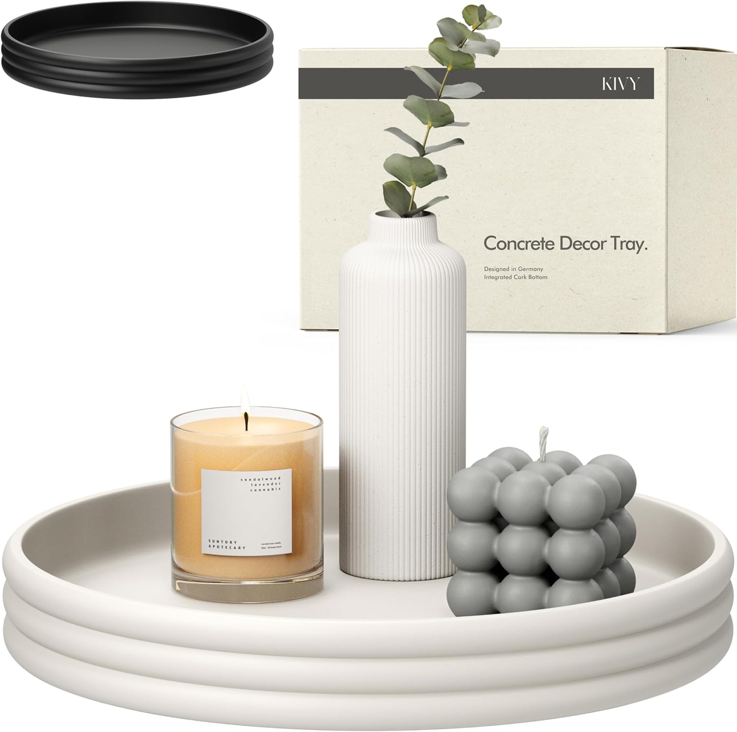KIVY Round Concrete Tray 11x15 Inch - Modern Coffee Table Decor