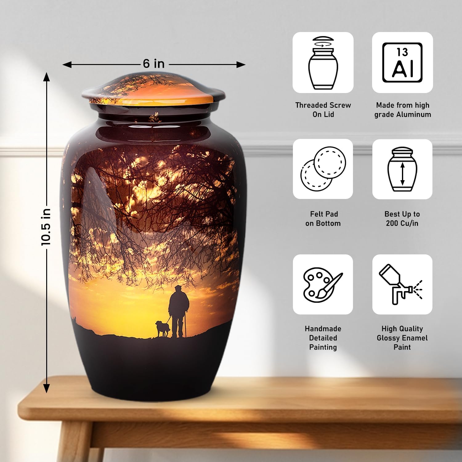 Sunset Cremation Urn for Adult Male - 200 Lbs Brown Decorative Urn