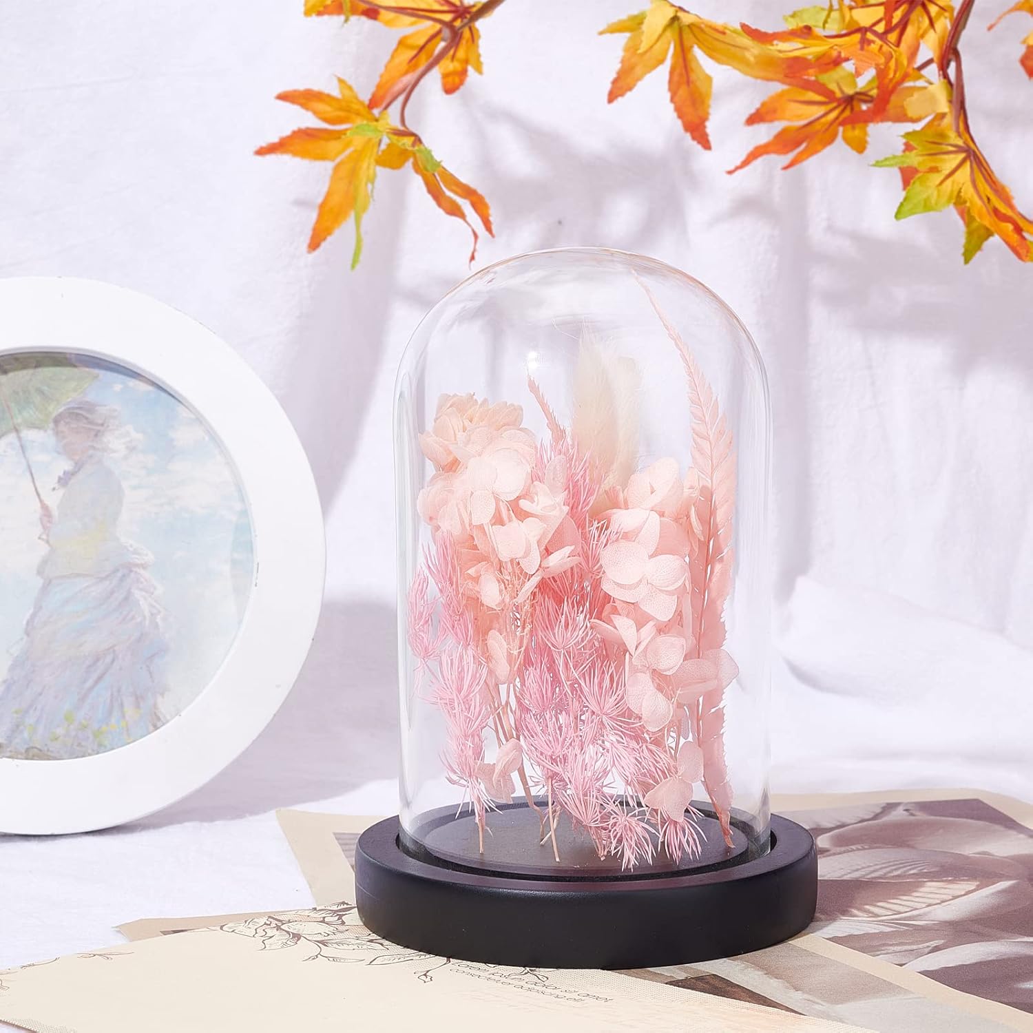 NBEADS Eternal Flower Glass Cloche with Wood Base