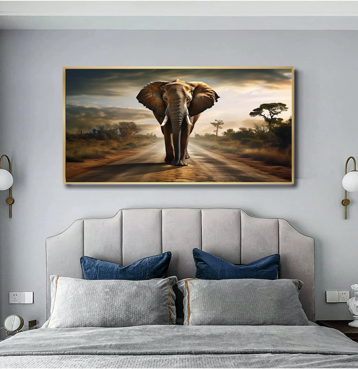 Feuwile Elephant Canvas Wall Art with Gold Frame