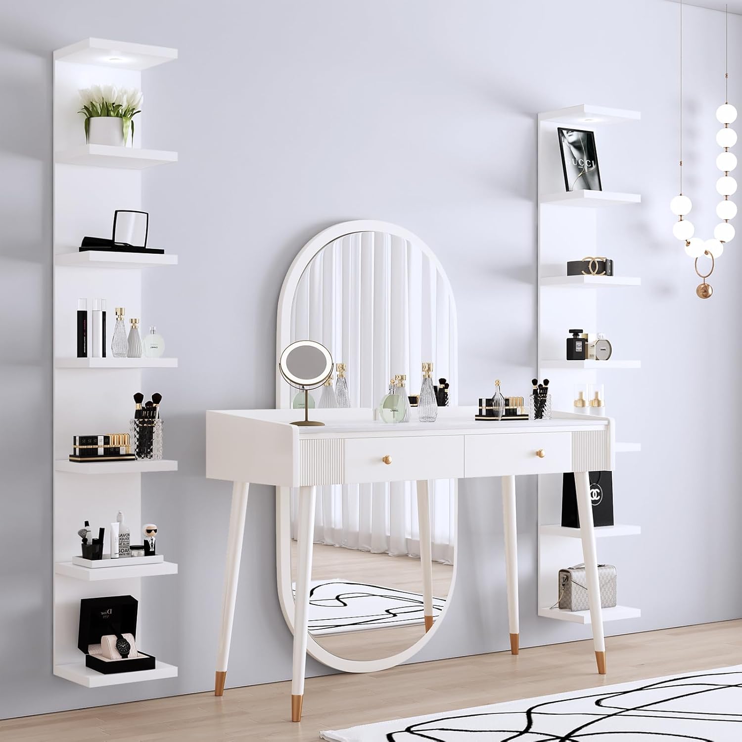 7 Tier Floating Wall Shelf with LED Light