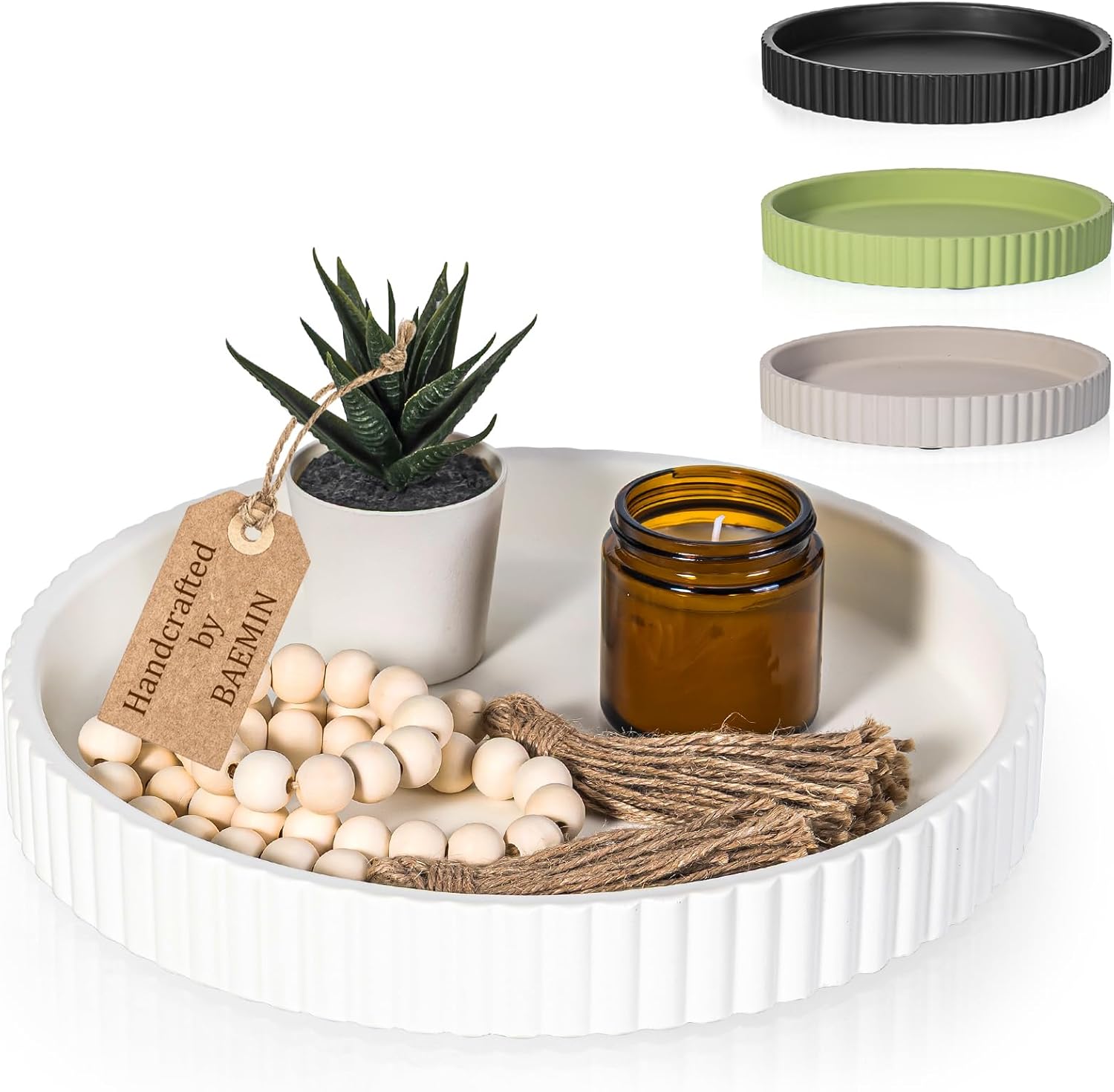Baemin Concrete Coffee Table Tray 11 Inch White Round Serving Tray