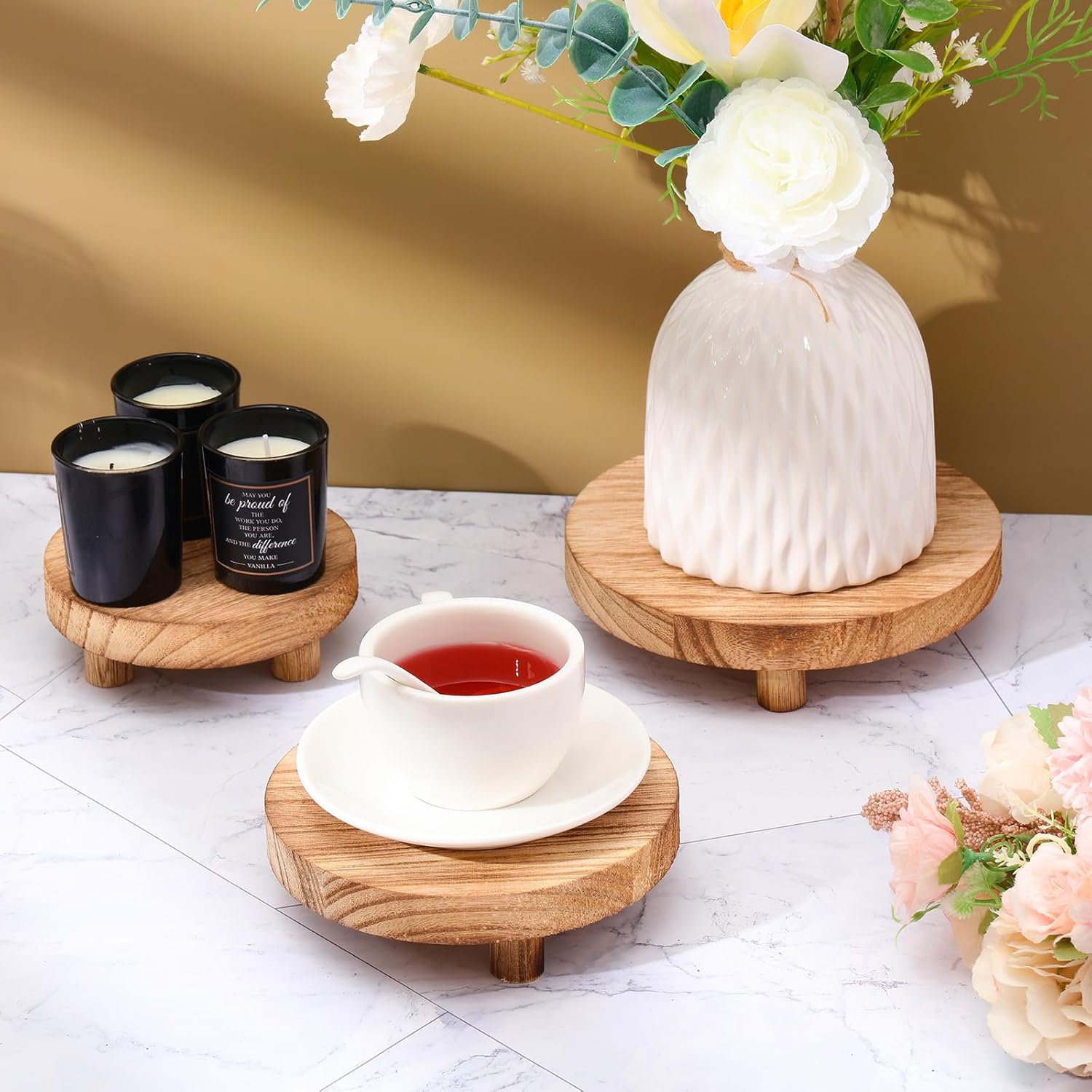 Geetery 4 Pcs Wooden Risers Display Stand Decor