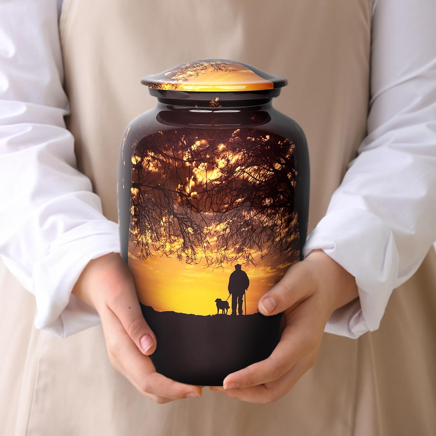 Sunset Cremation Urn for Adult Male - 200 Lbs Brown Decorative Urn