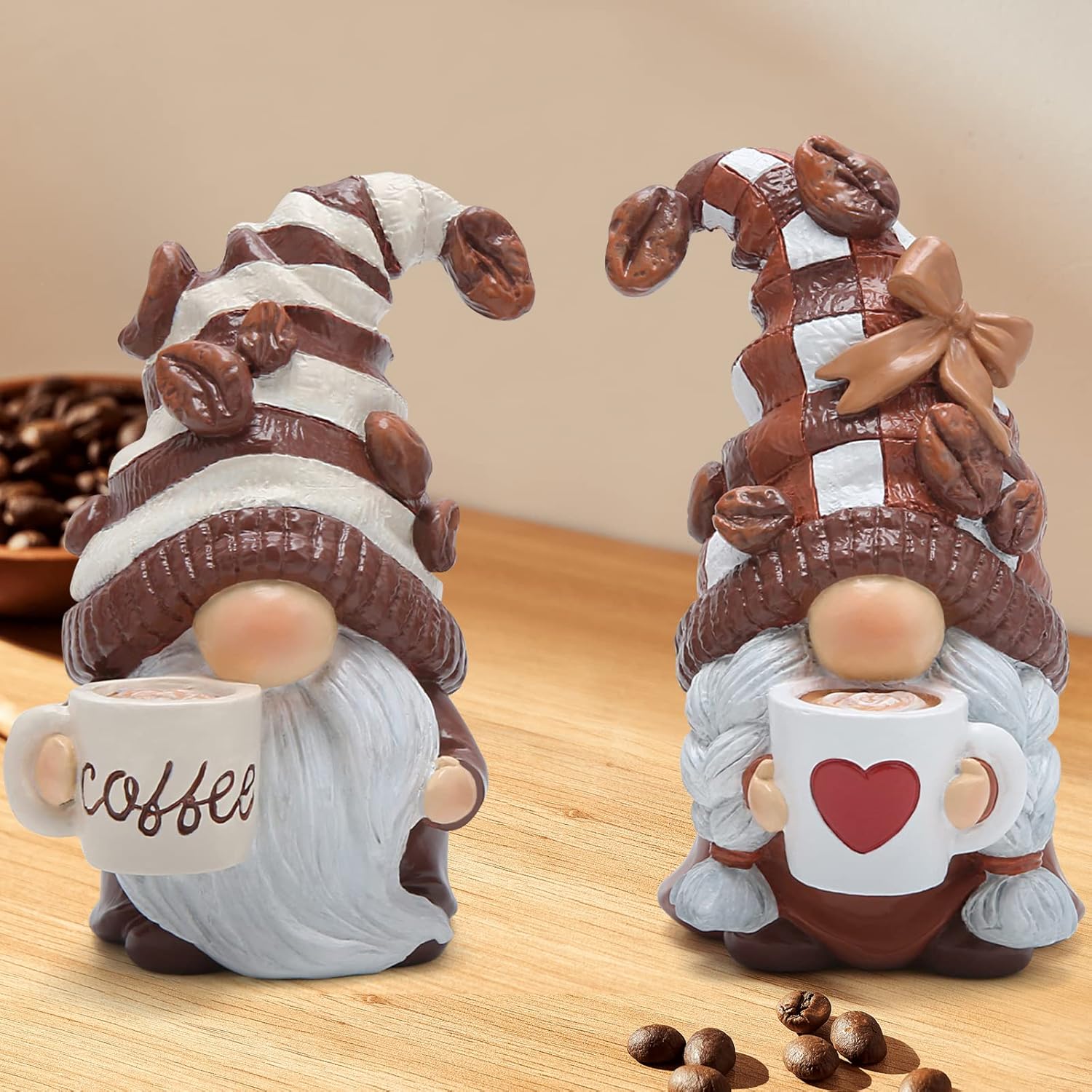 Hodao 2PCS Coffee Gnome Figurines - Bar Decor for Home and Gifts