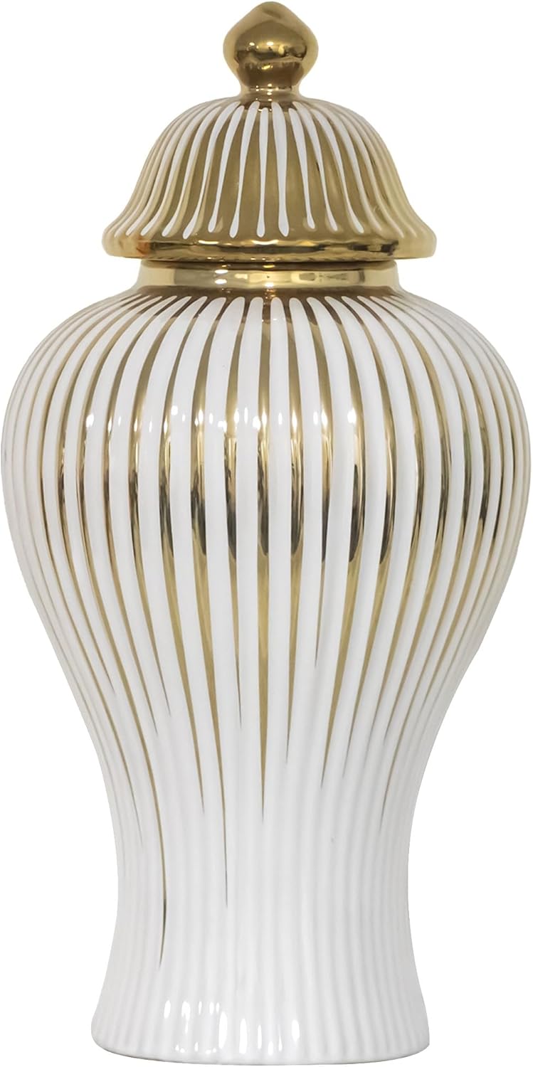White Ceramic Ginger Jar with Lid Storage Jar