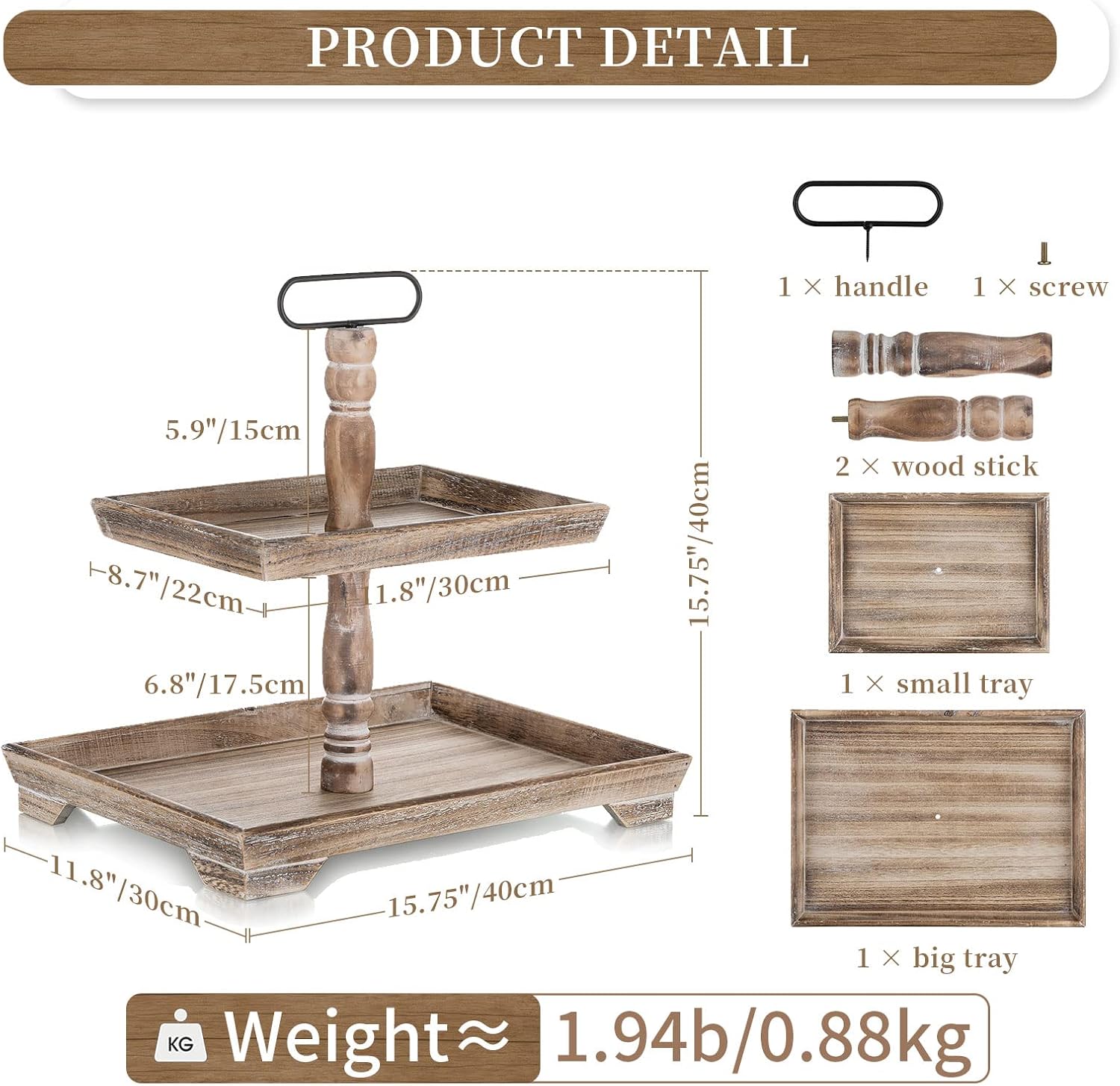 Hanobe 2 Tier Farmhouse Serving Tray Stand