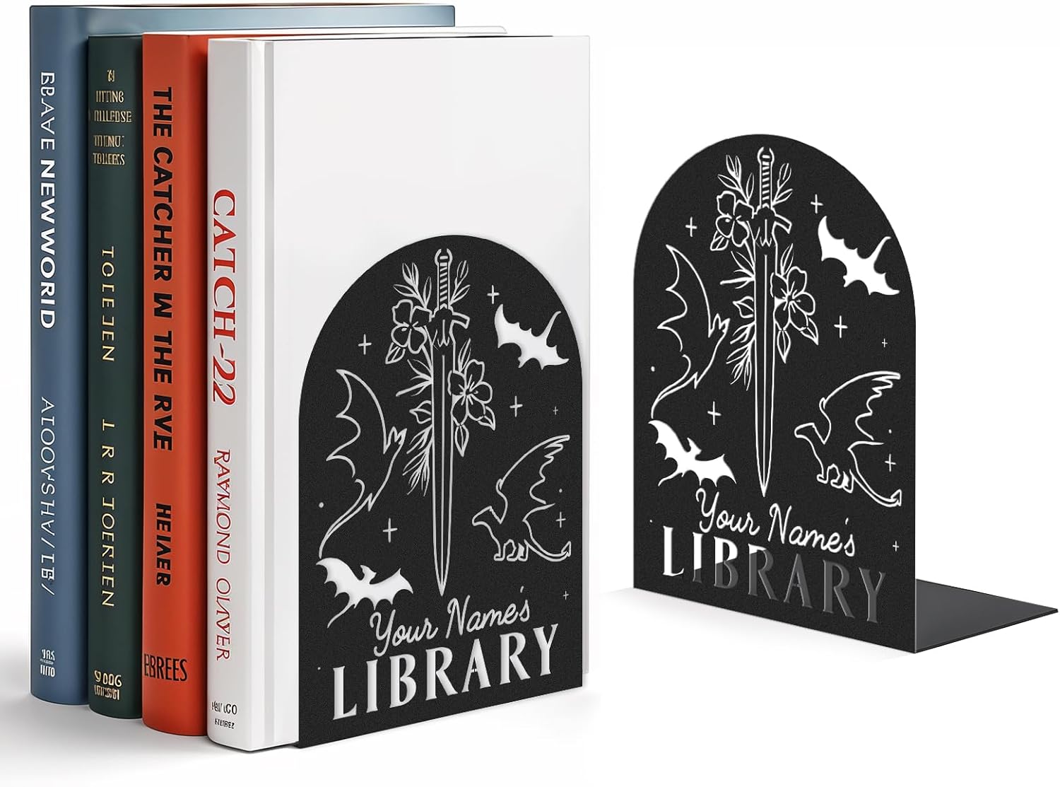 Personalized Dragon Book Ends 2 Pcs Custom Metal Bookends for Home Office