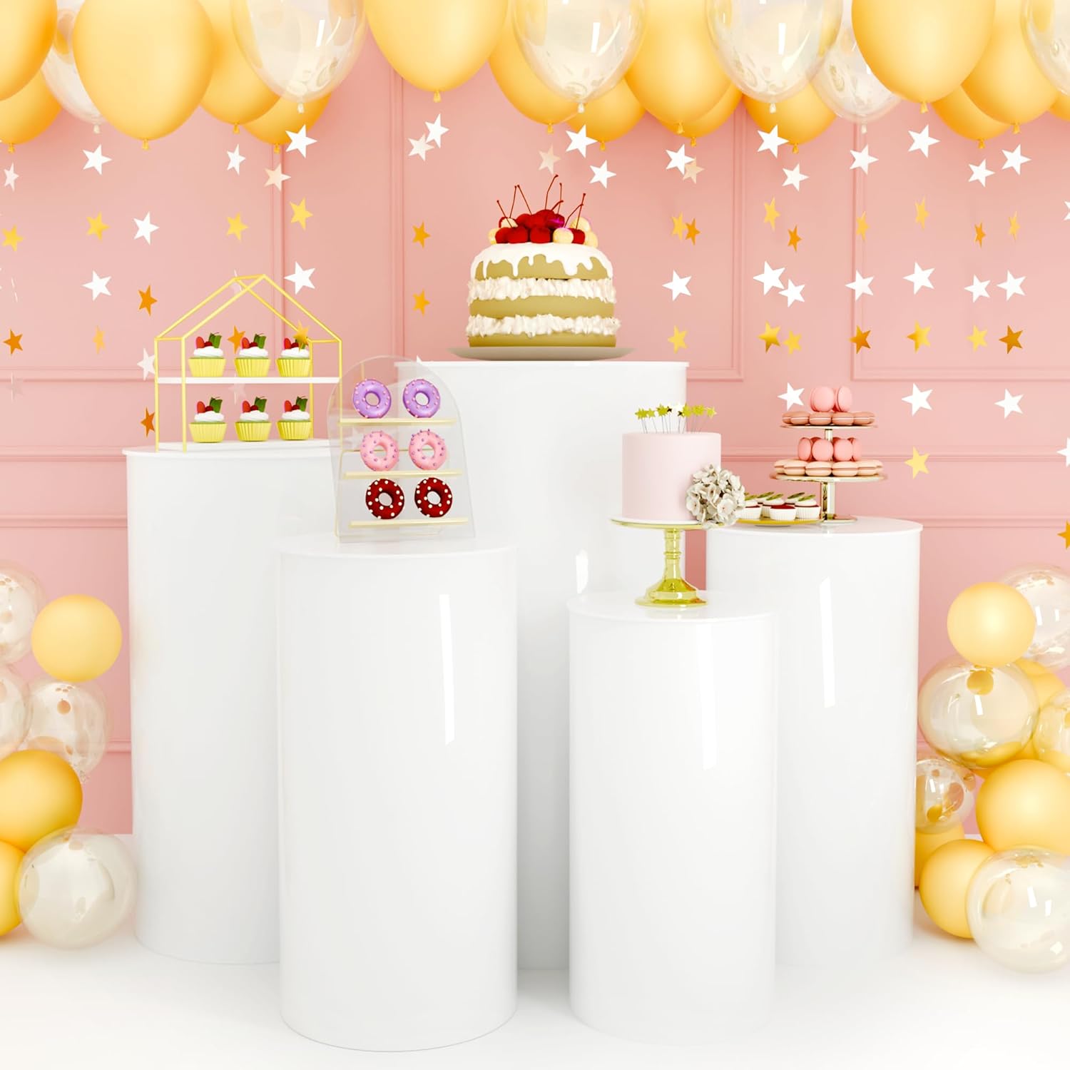 GALAGLAM Cylinder Stands 5Pcs White Party Display Decor