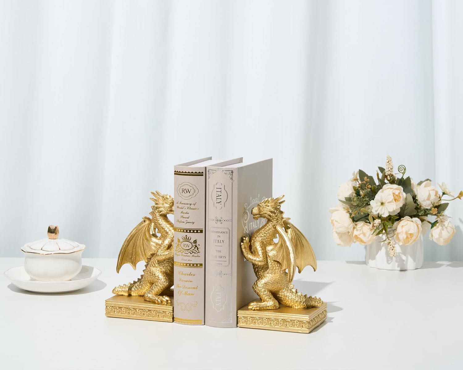 Regal Gold Dragon Decorative Bookends for Shelves 1