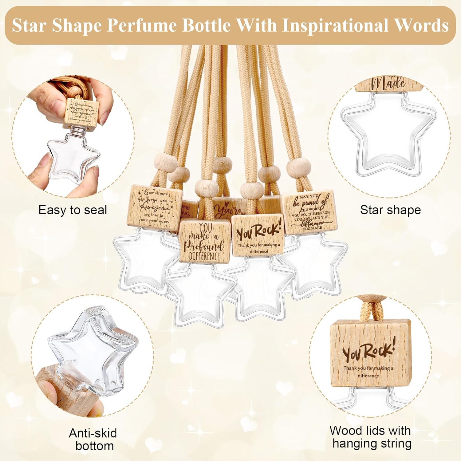 20 Pcs Star Shaped Car Diffuser Glass Hanging Bottle