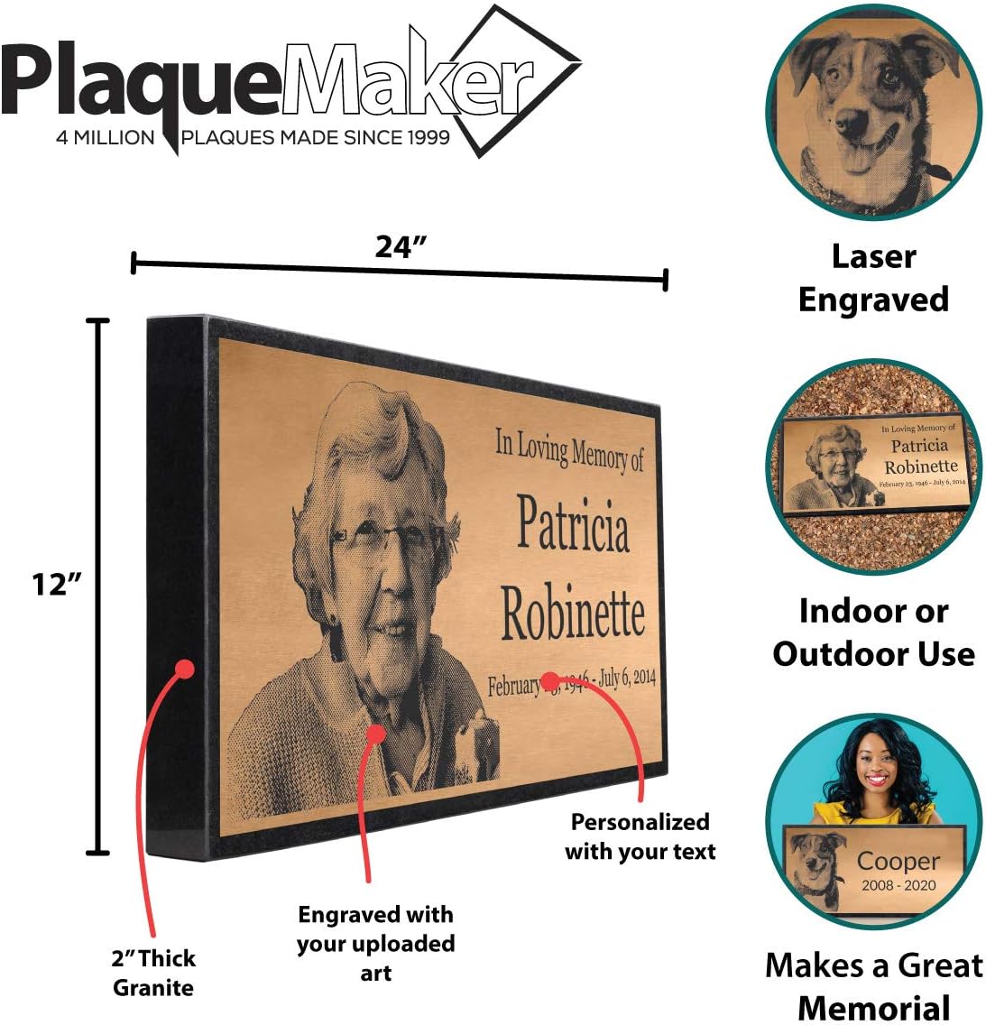 Bronze and Granite Memorial Headstone for Family and Pets