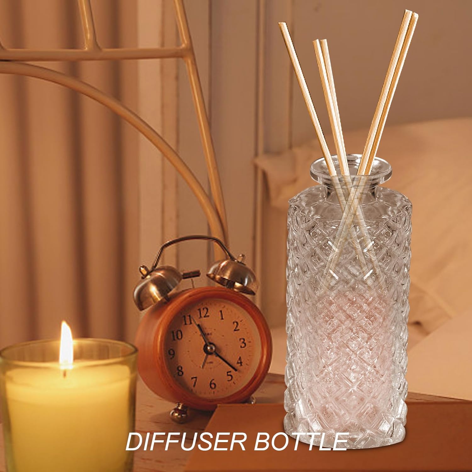 2Pcs Diffuser Glass Bottles with Cork and Flower Deco