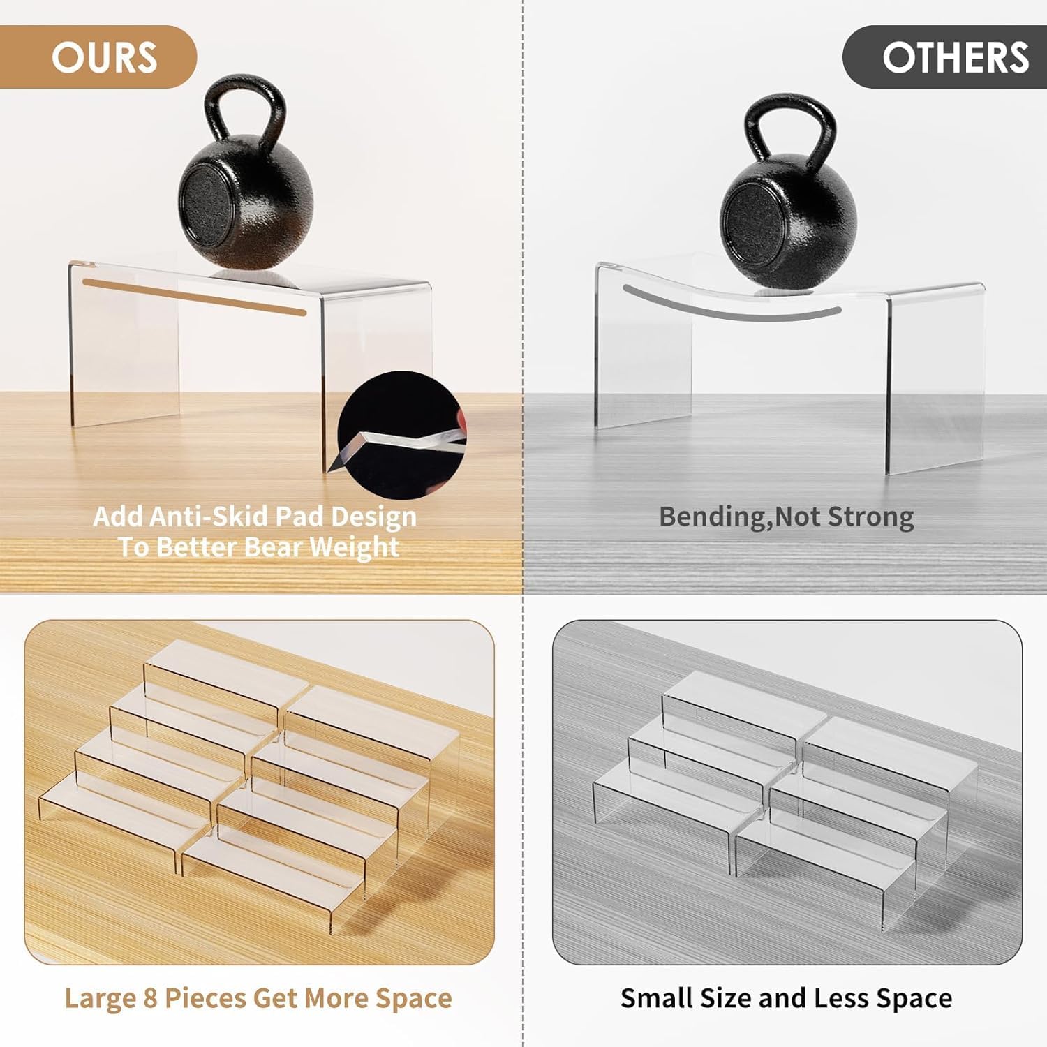 2 Sets 8 Pc Acrylic Risers Display Stand for Retail Desktop Shoe Showcase Jewelry Funko Pop Figures