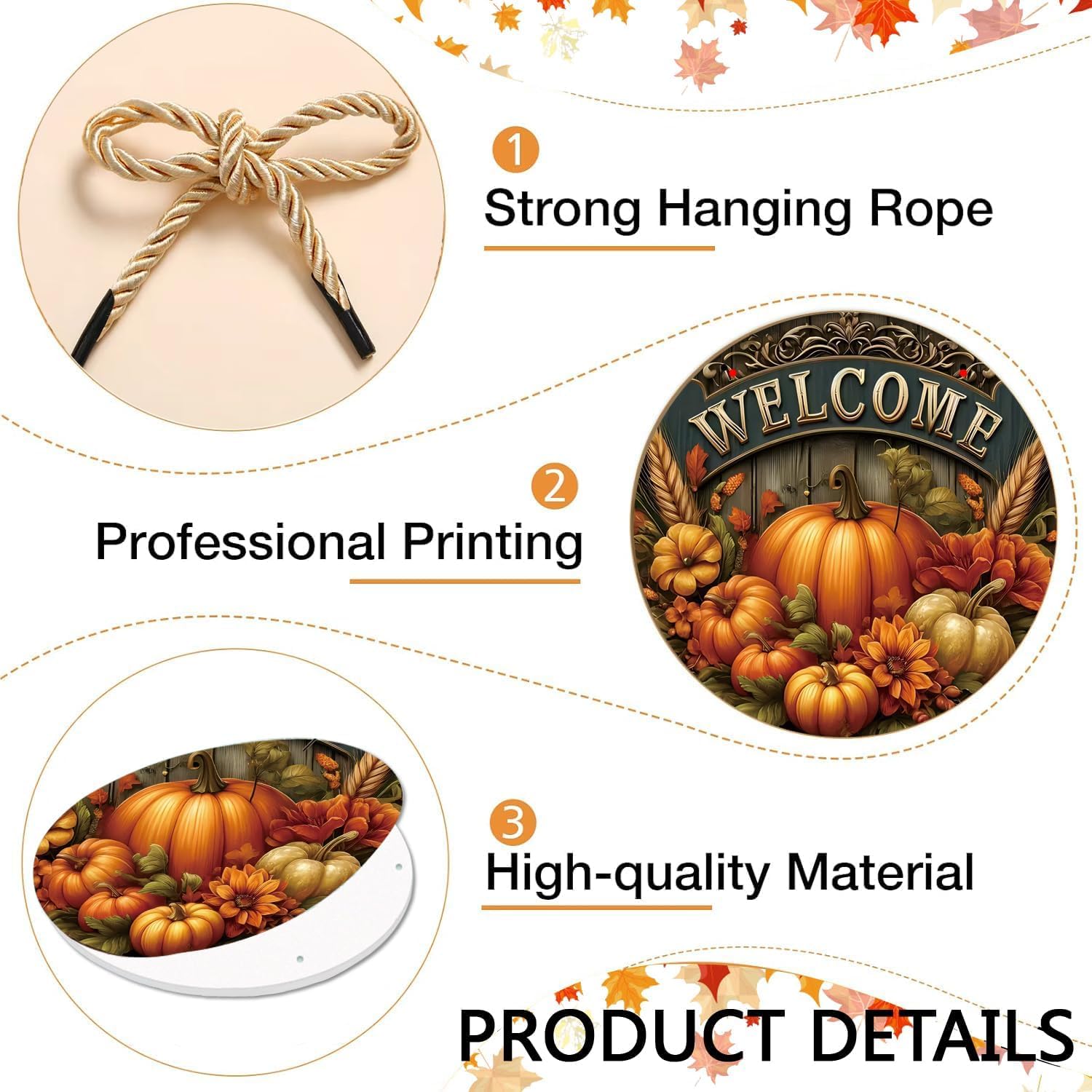 Fall Welcome Door Sign with Rustic Pumpkin Design