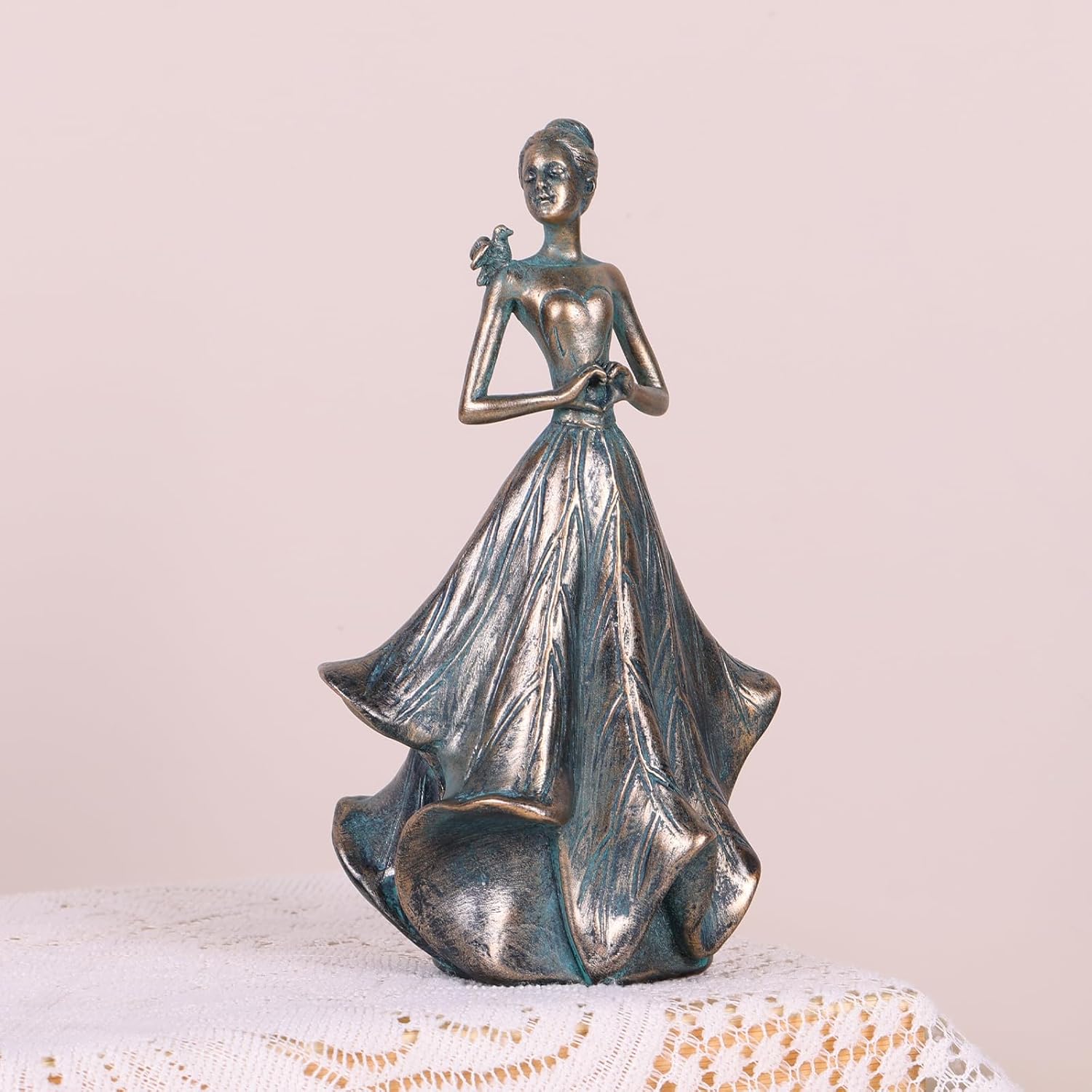 QIANLING 7 Inch Fairy Statue with Bird Resin Decor
