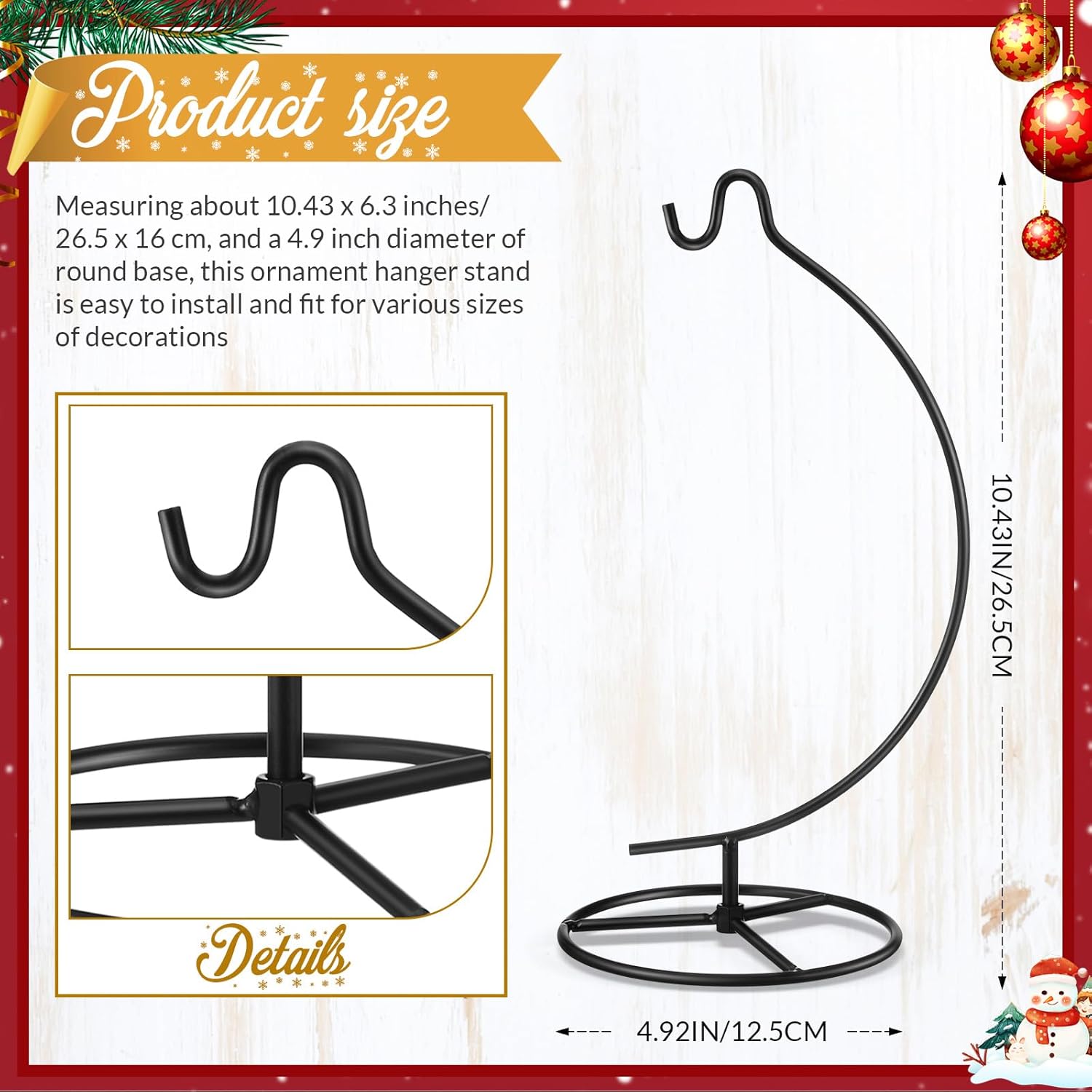 Baderke Ornament Display Stand - Hanging Glass Ball Air Plant Holder 1043 H Black