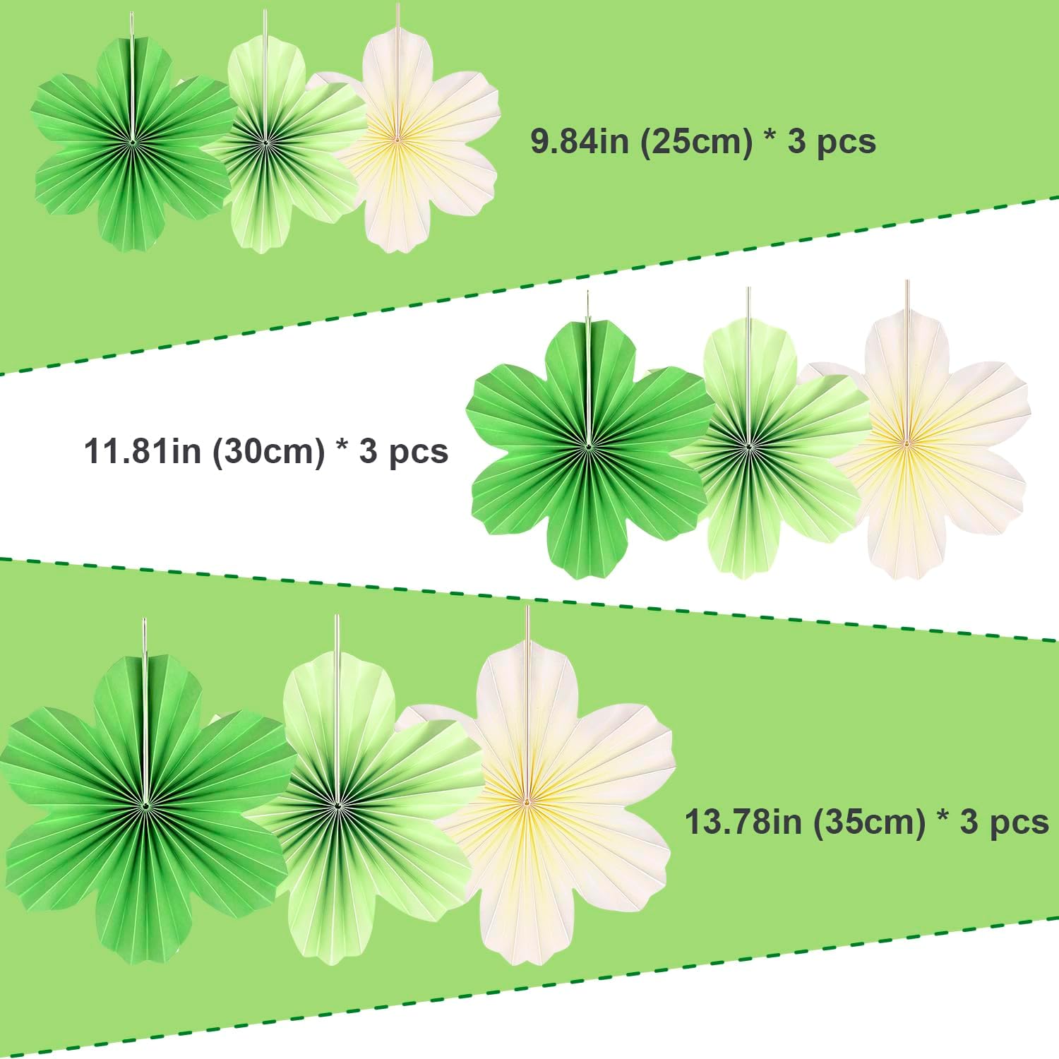 PheiLa Paper Flowers Decor Set of 9 Green Fans