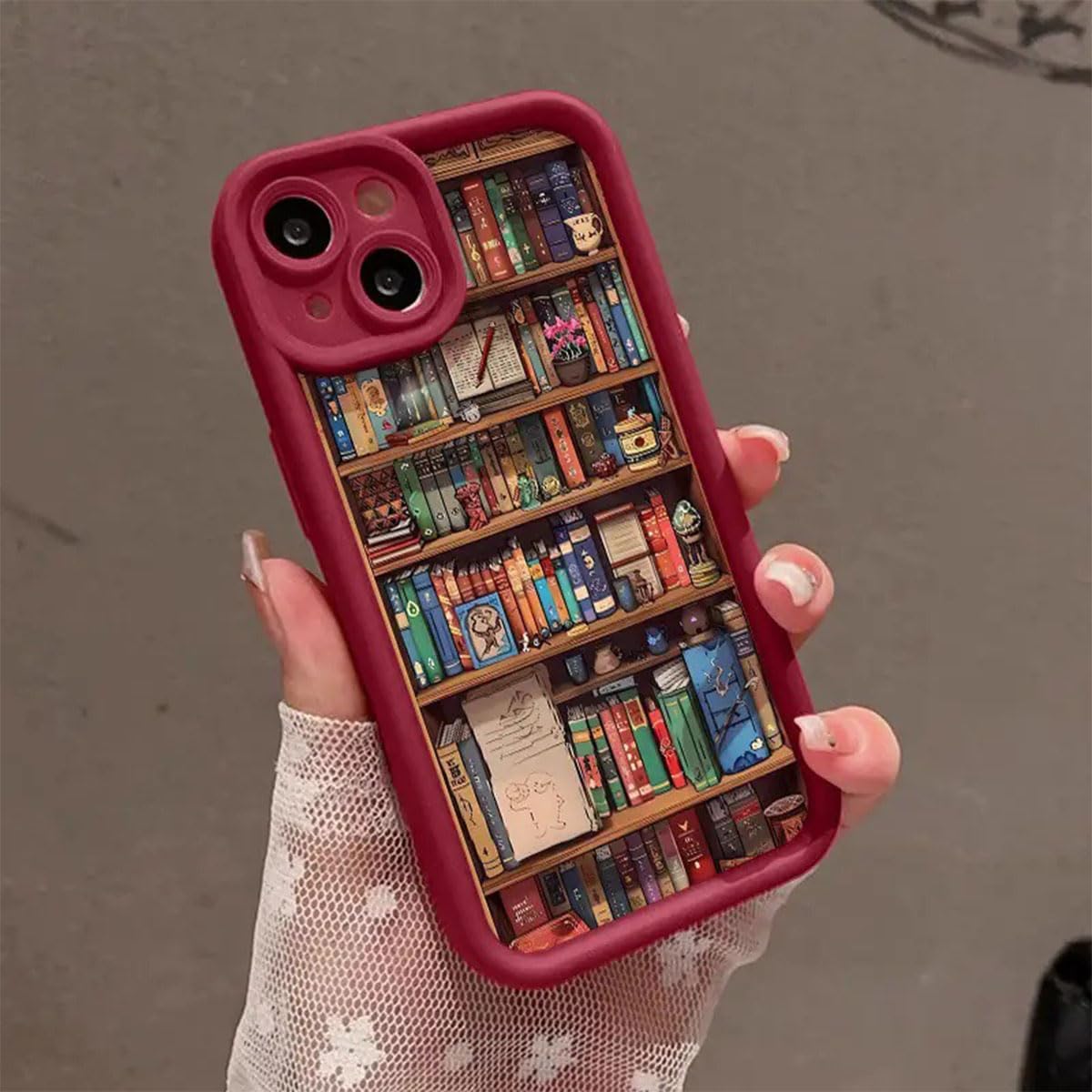 Cartoon Bookshelf TPU Phone Case for iPhone 16 15 14 13 Pro Max